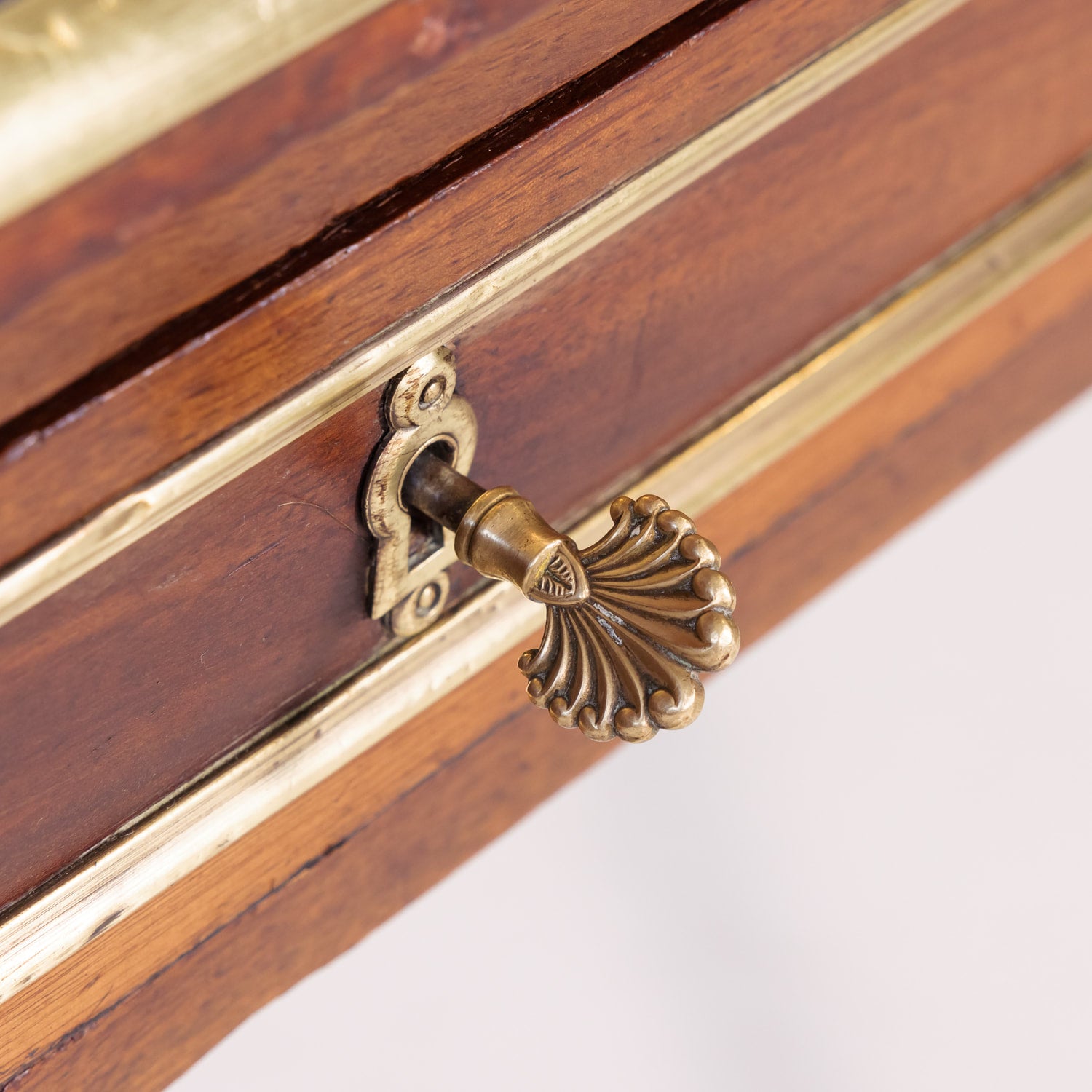 19th Century French Louis XVI Style Mahogany Bureau Plat or Desk with Tooled Leather Top and Brass Trim