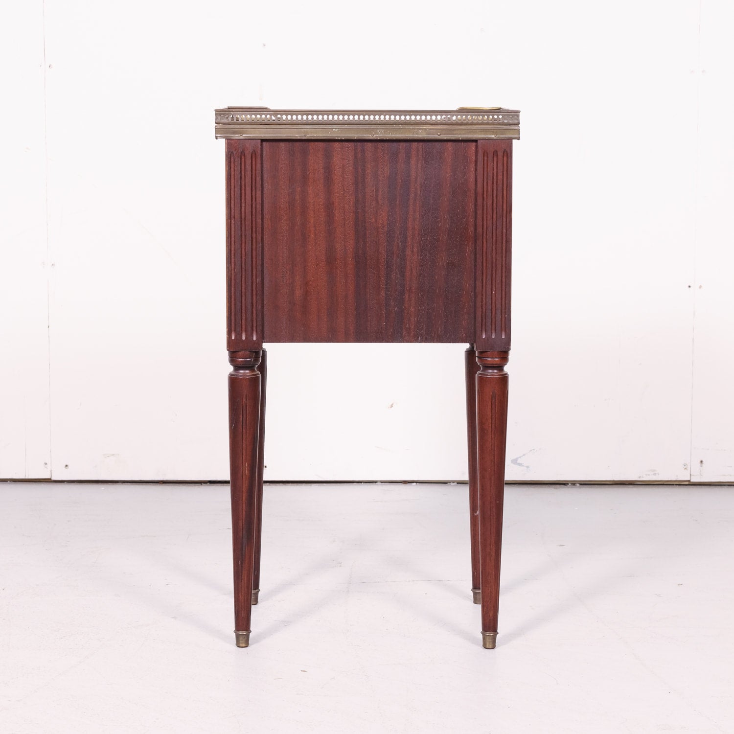 Antique French Louis XVI Style Mahogany Chevet or Nightstand with Carrara Marble Top