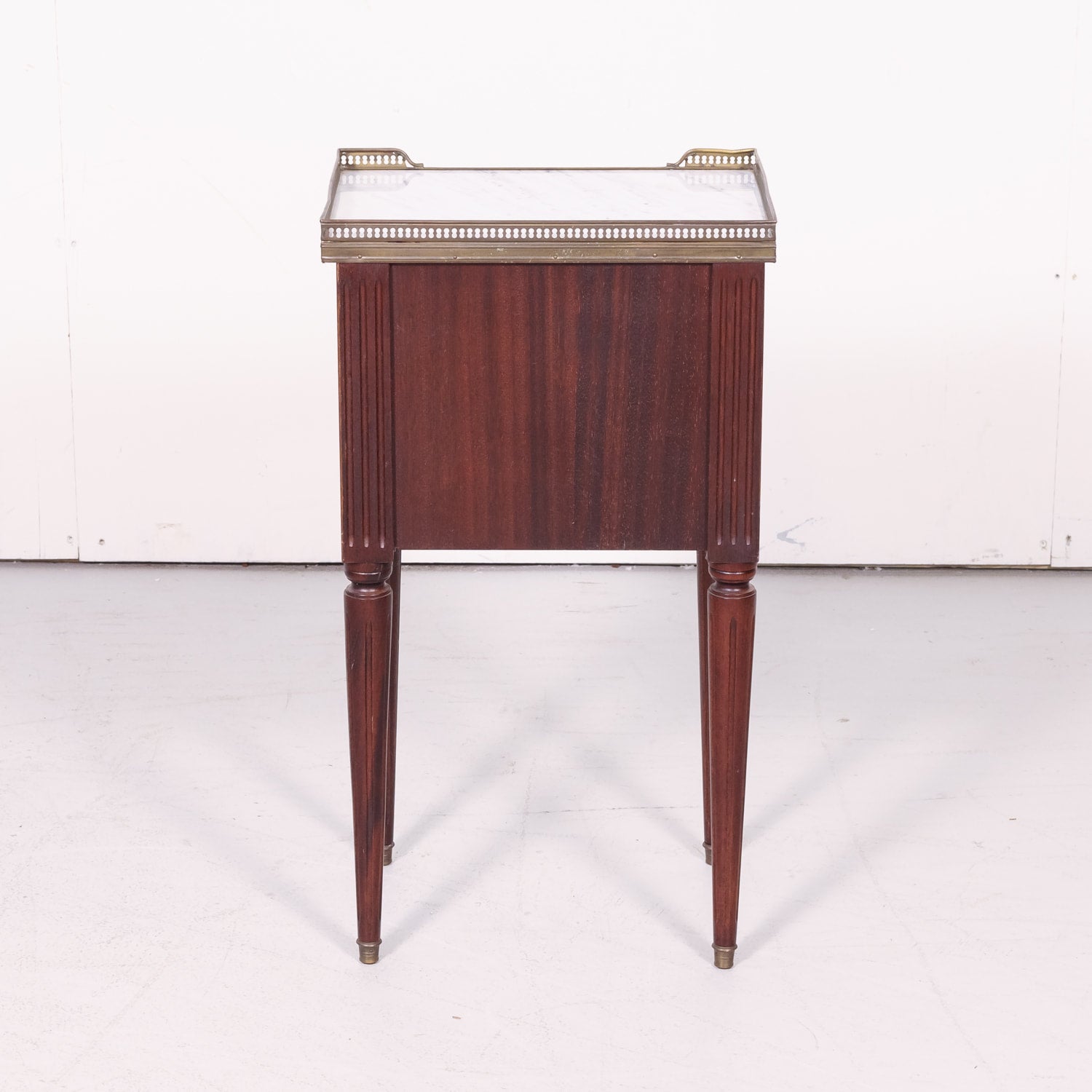 Antique French Louis XVI Style Mahogany Chevet or Nightstand with Carrara Marble Top