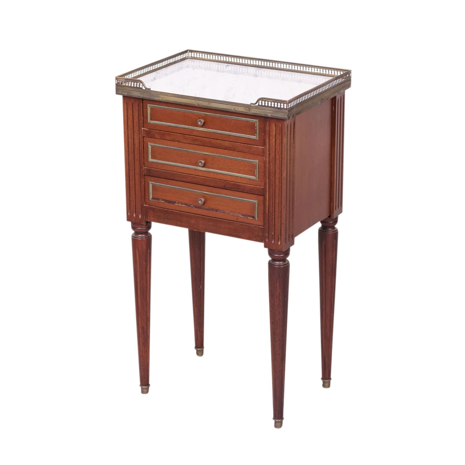 Antique French Louis XVI Style Mahogany Chevet or Nightstand with Carrara Marble Top