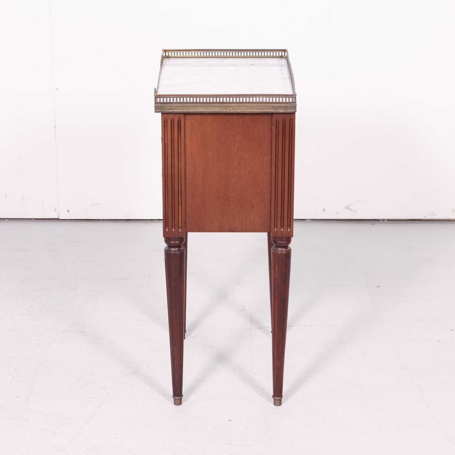 Antique French Louis XVI Style Mahogany Chevet or Nightstand with Carrara Marble Top