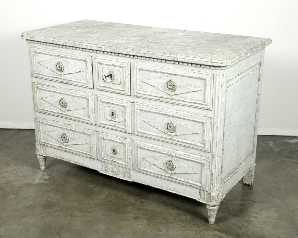 French Louis XVI Period Painted Commode with Faux Marble Top 