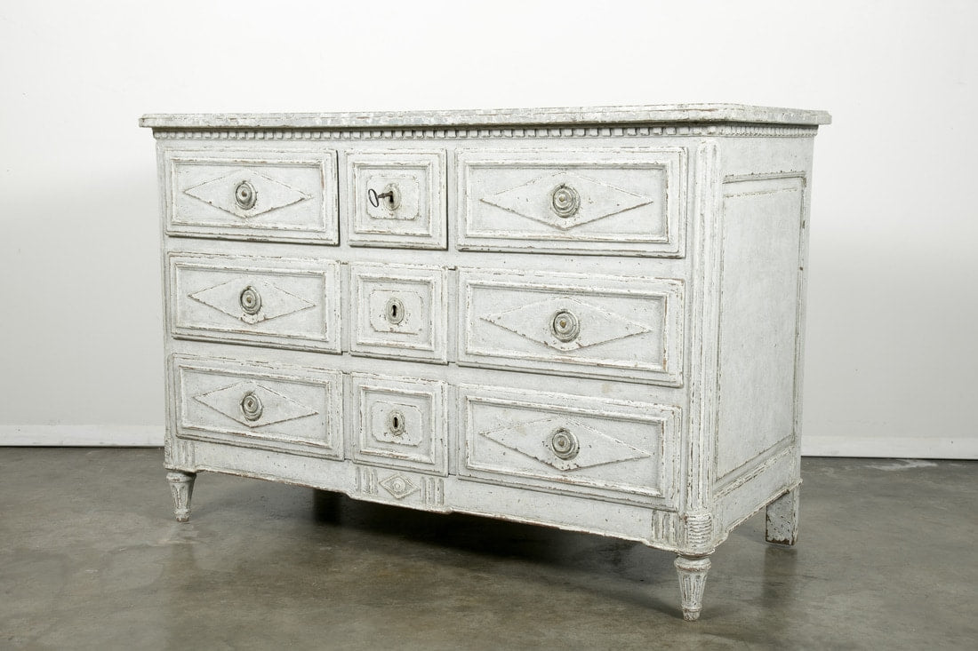 French Louis XVI Period Painted Commode with Faux Marble Top 