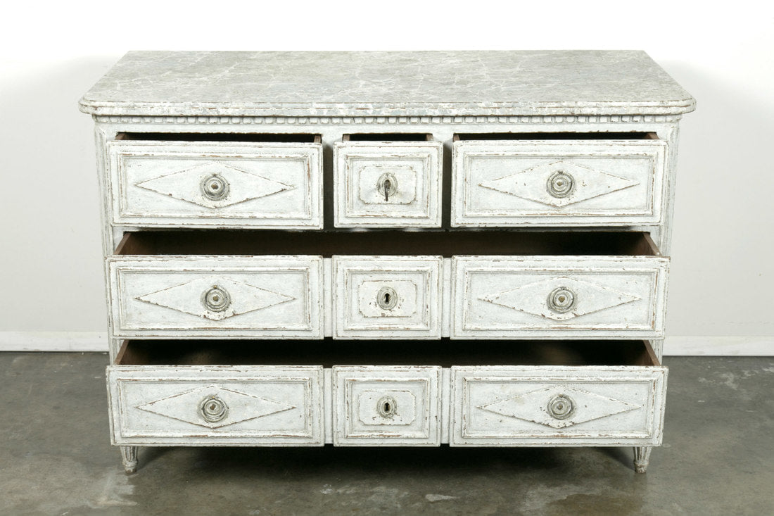 French Louis XVI Period Painted Commode with Faux Marble Top 