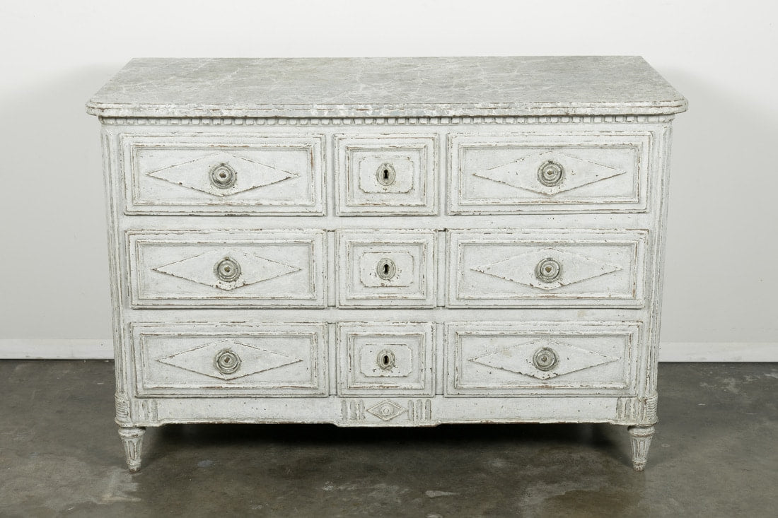 French Louis XVI Period Painted Commode with Faux Marble Top 