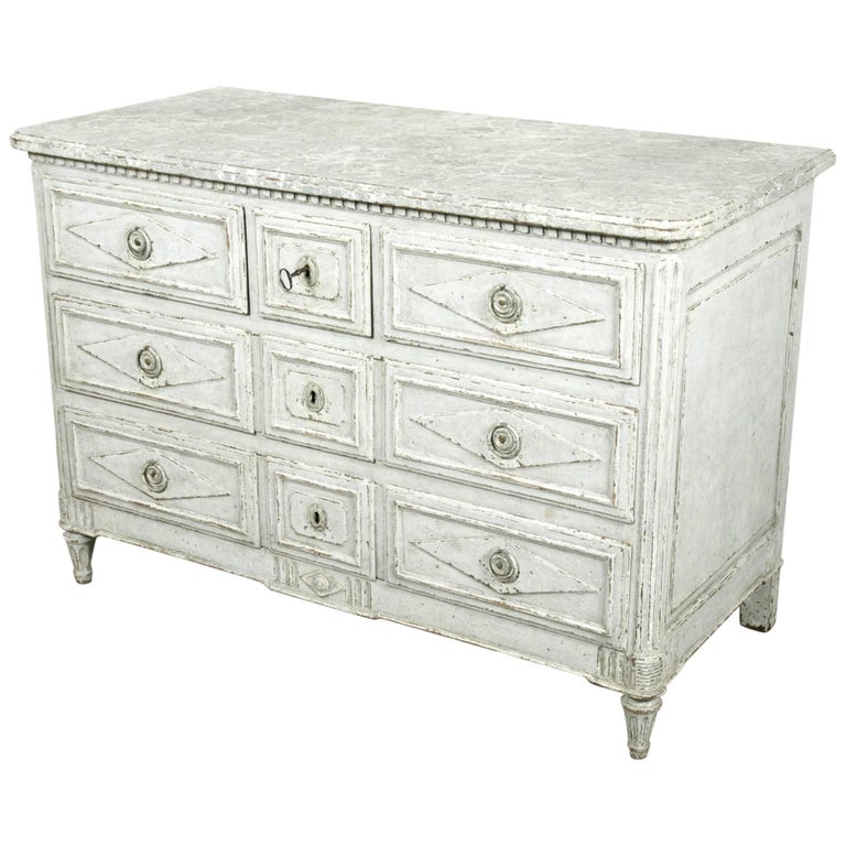 French Louis XVI Period Painted Commode with Faux Marble Top 