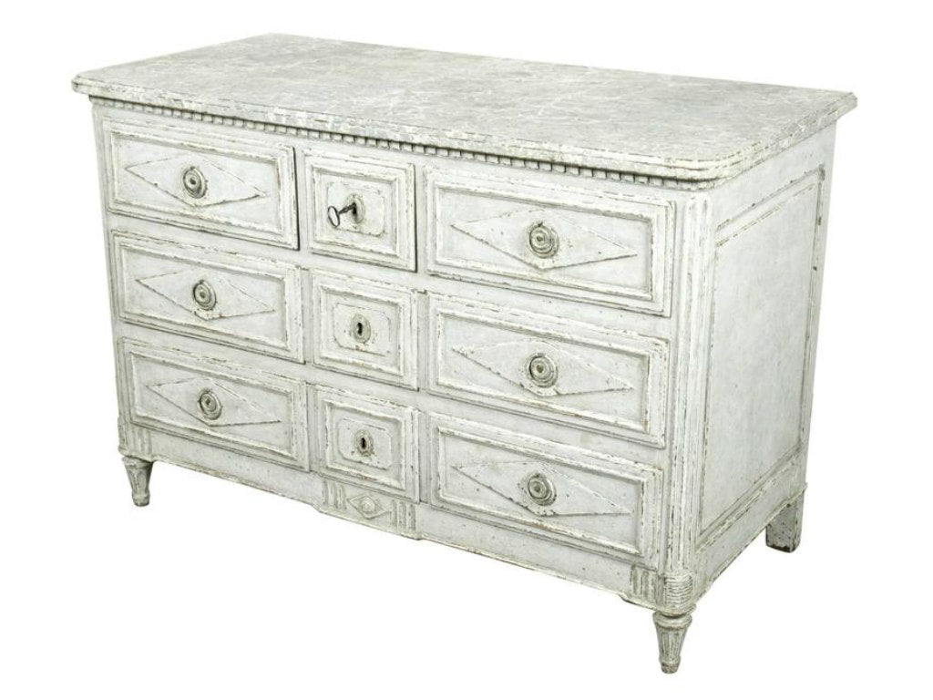 French Louis XVI Period Painted Commode with Faux Marble Top 
