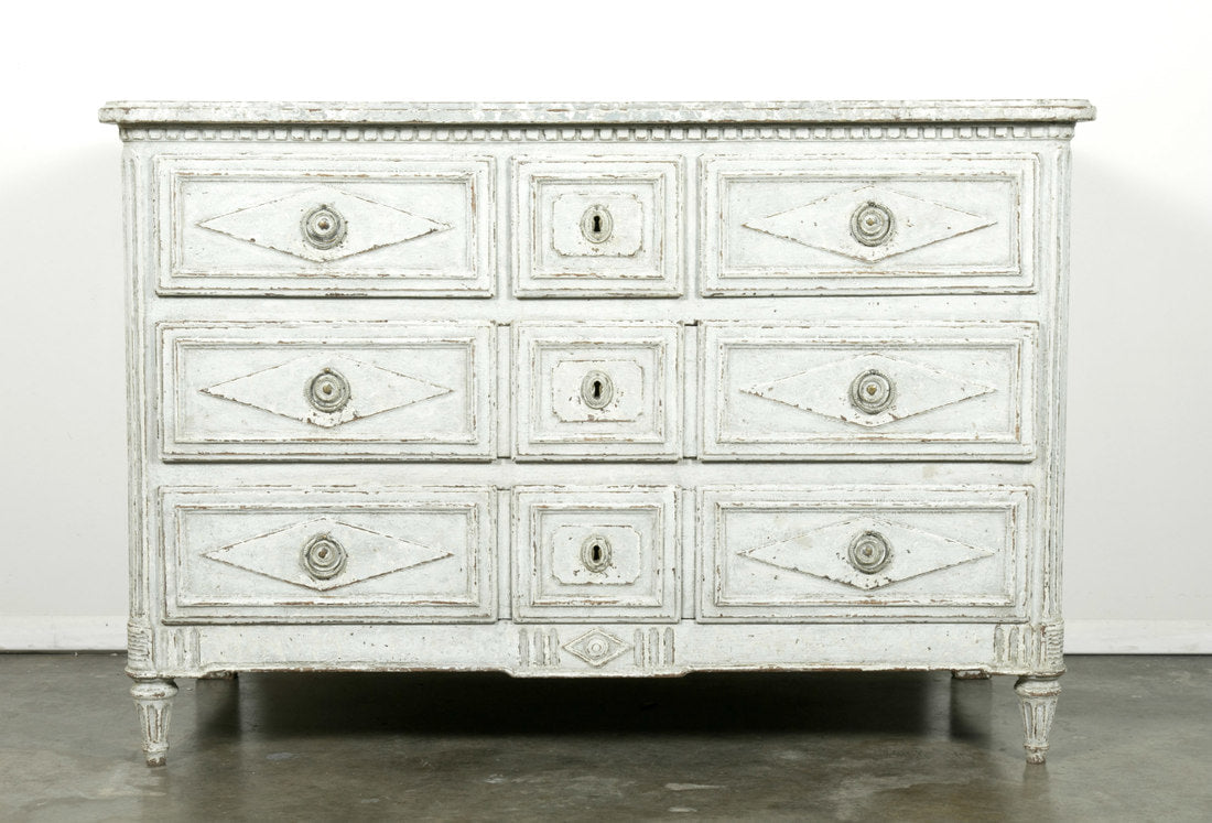 French Louis XVI Period Painted Commode with Faux Marble Top 