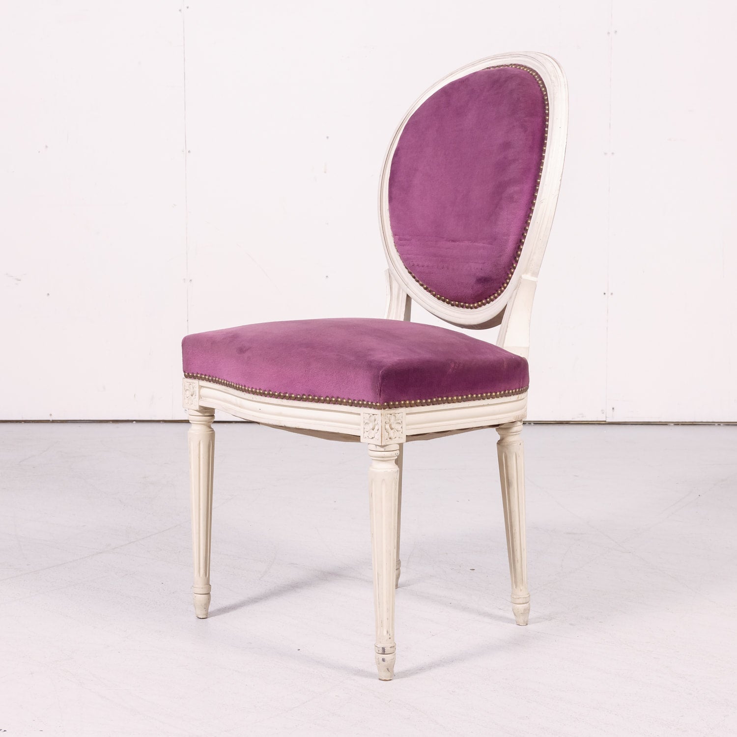 Set of Six Antique French Louis XVI Style Painted Side Chairs with Medallion Backs