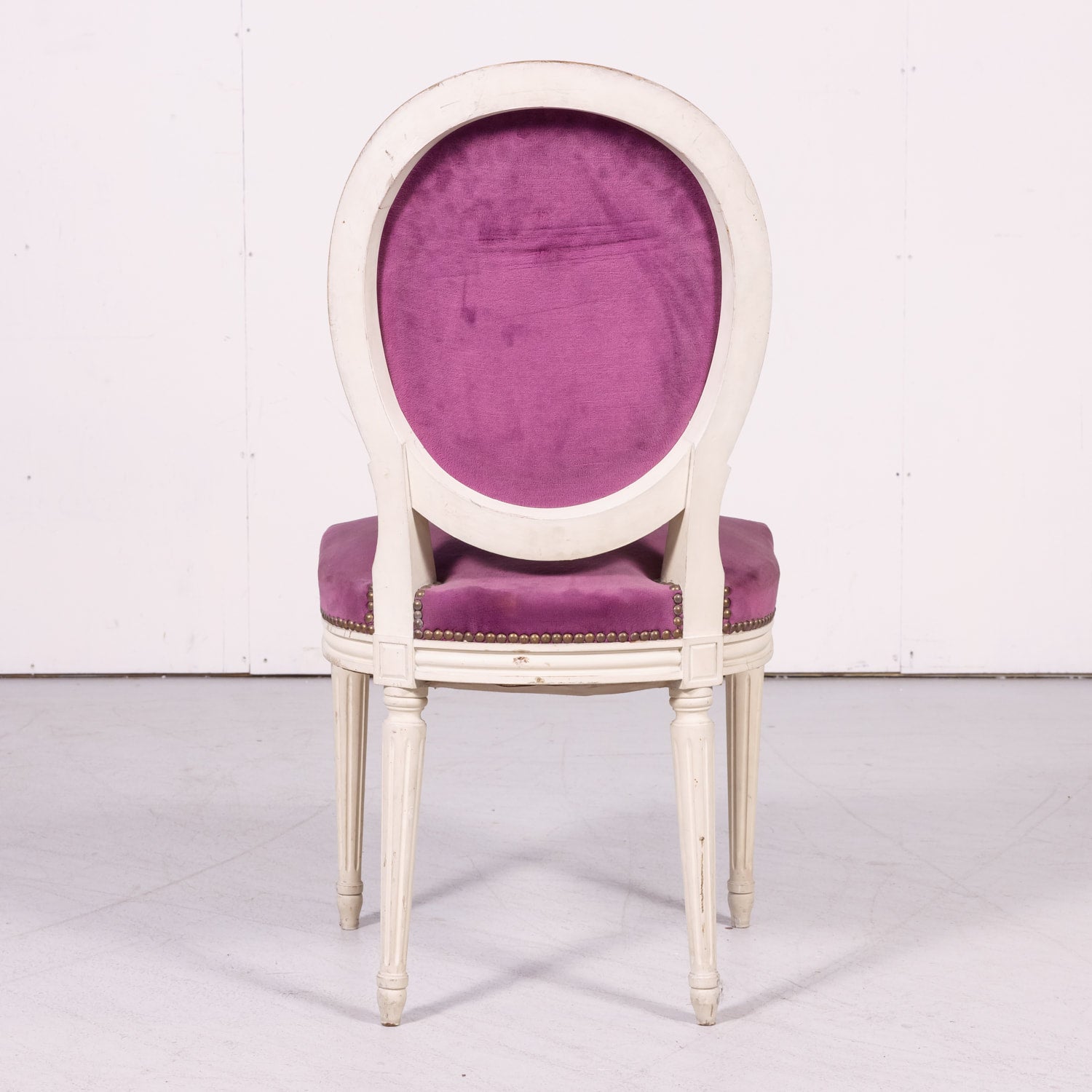 Set of Six Antique French Louis XVI Style Painted Side Chairs with Medallion Backs