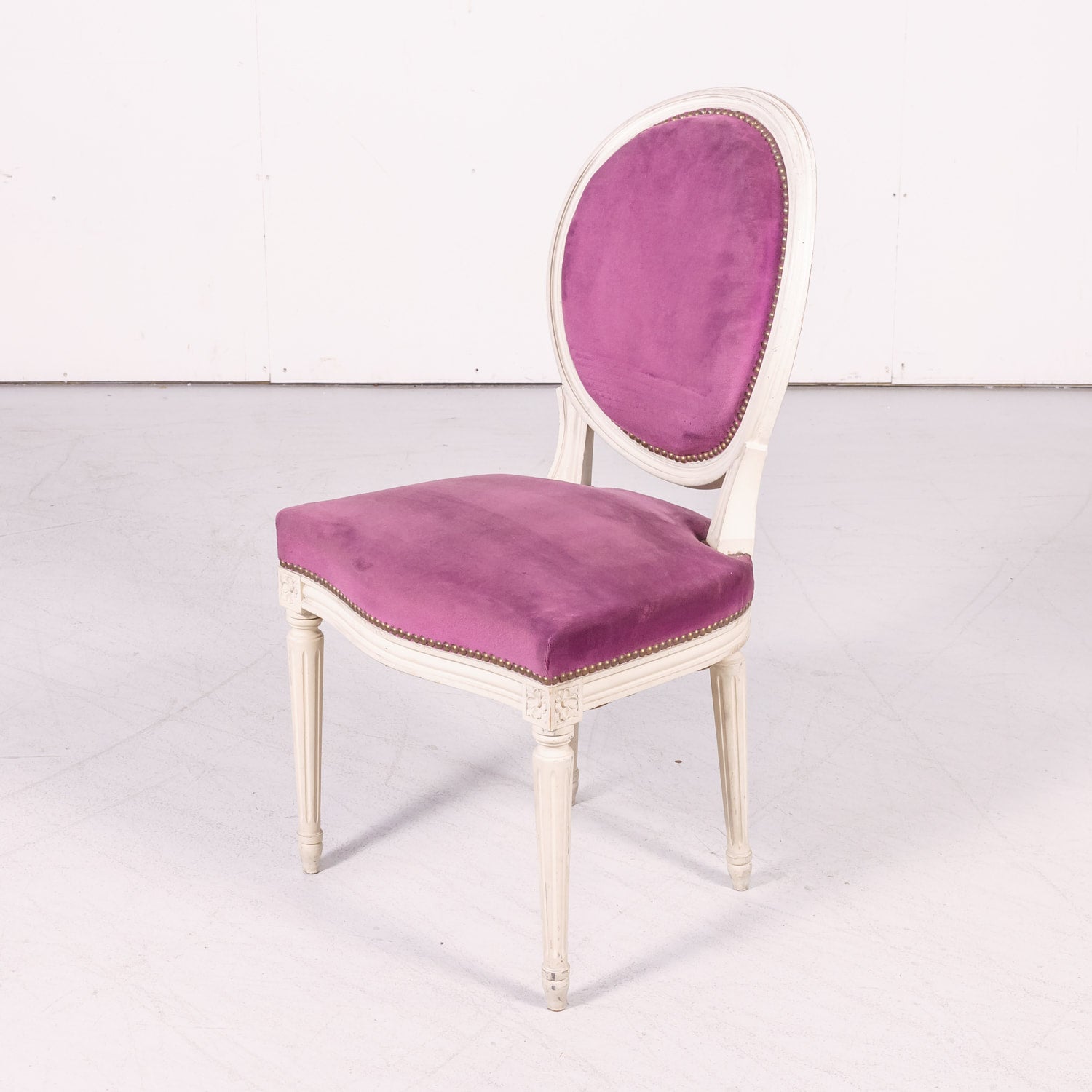 Set of Six Antique French Louis XVI Style Painted Side Chairs with Medallion Backs