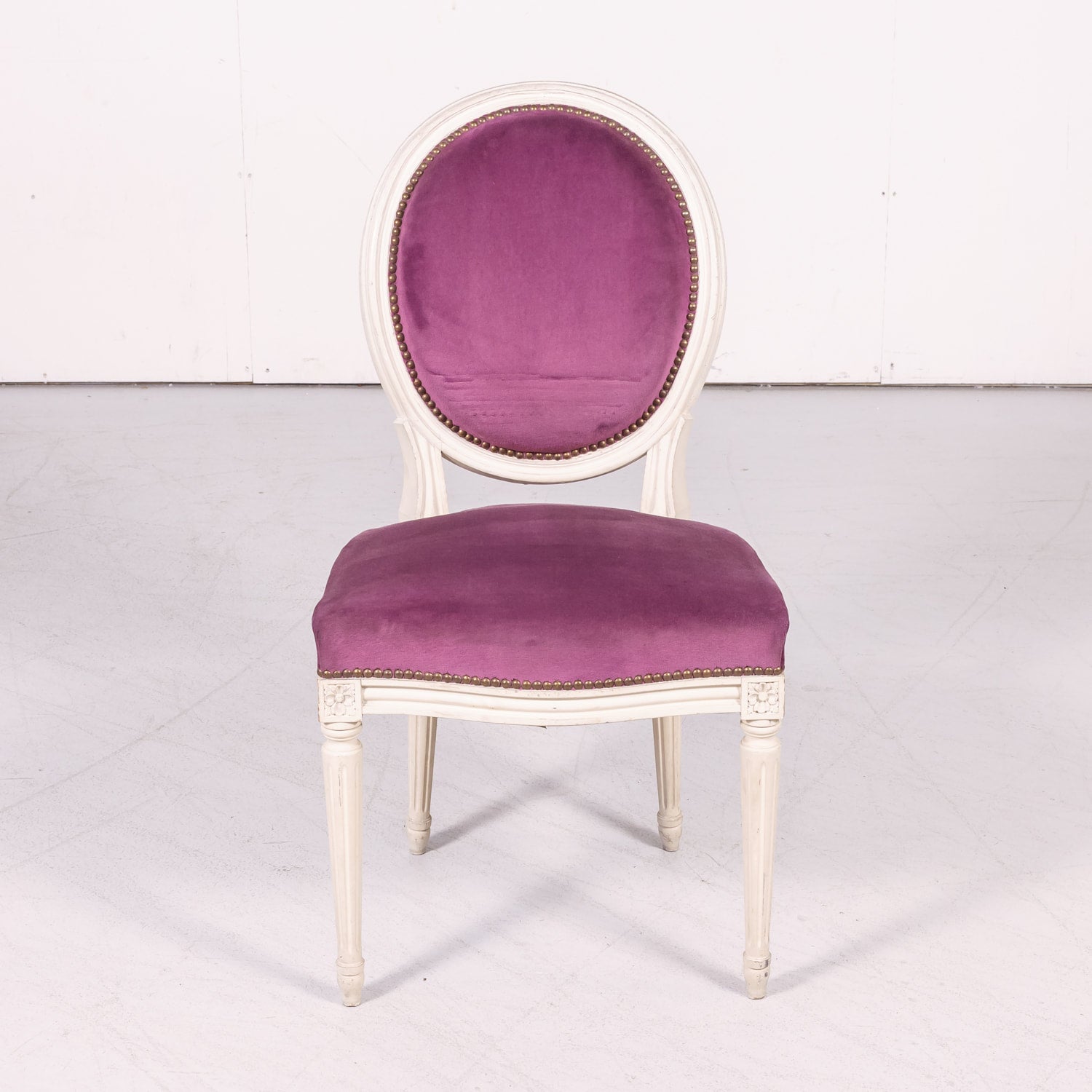 Set of Six Antique French Louis XVI Style Painted Side Chairs with Medallion Backs