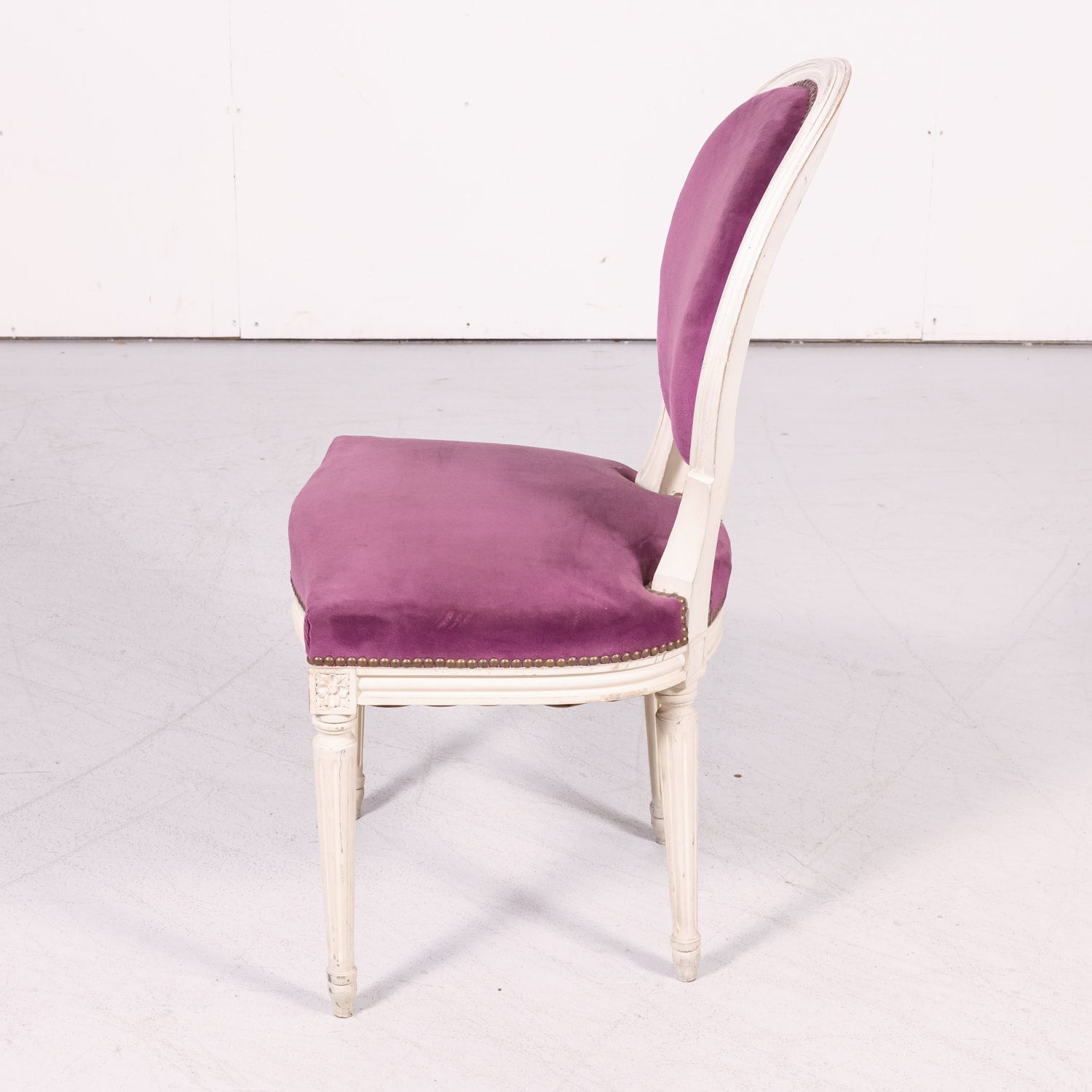 Set of Six Antique French Louis XVI Style Painted Side Chairs with Medallion Backs