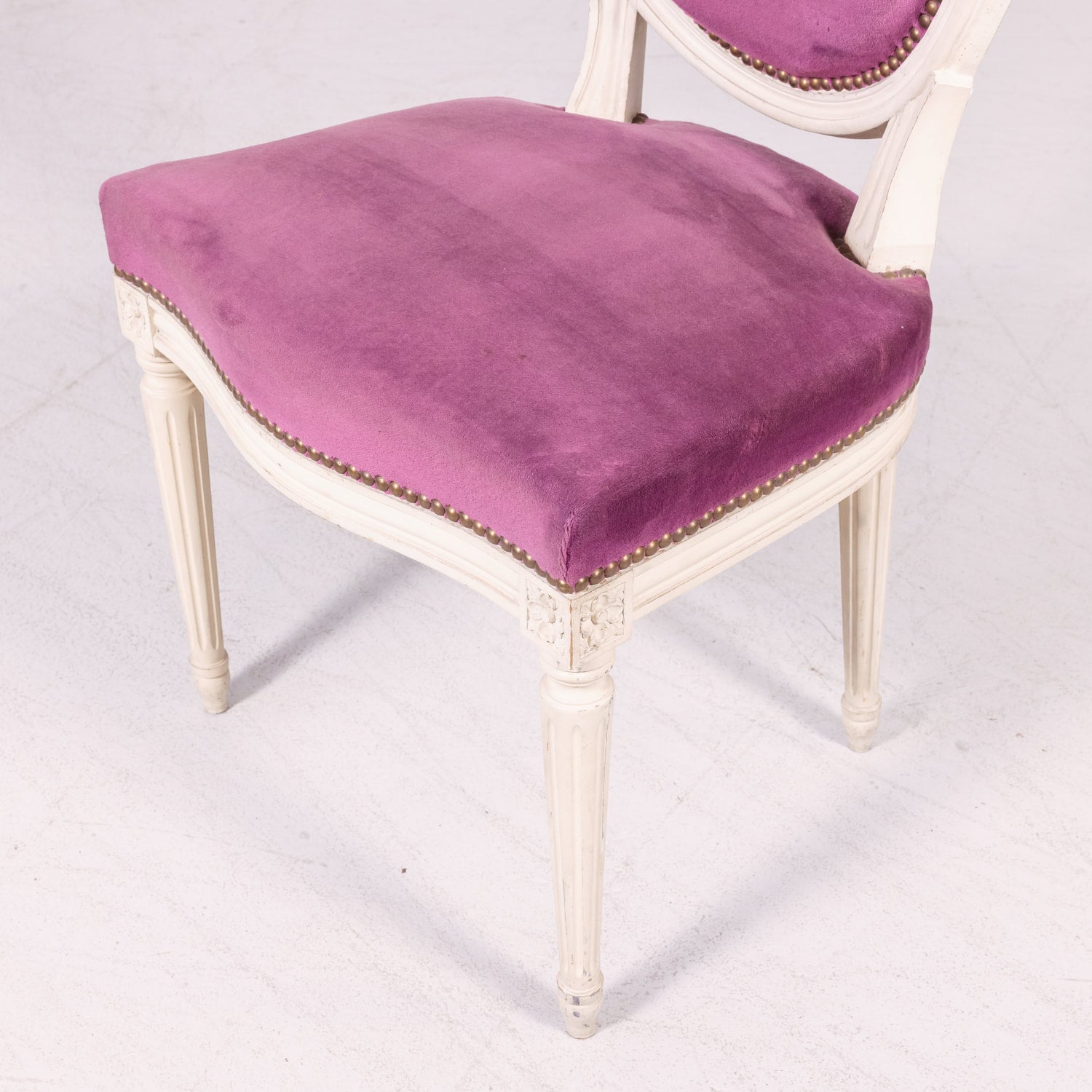 Set of Six Antique French Louis XVI Style Painted Side Chairs with Medallion Backs