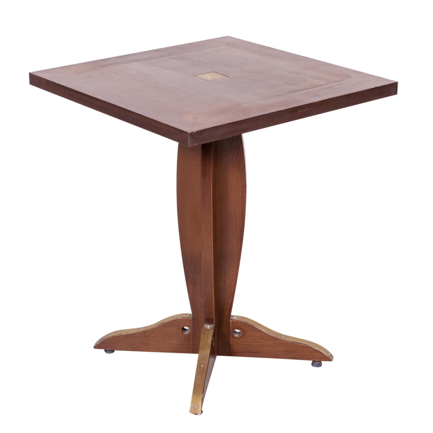 Pair of Solid Walnut and Brass French Art Deco Period Square Bistro Tables