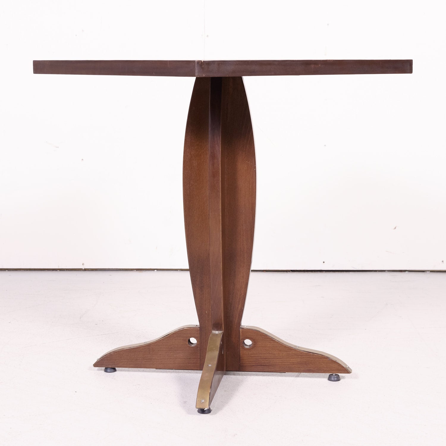 Pair of Solid Walnut and Brass French Art Deco Period Square Bistro Tables