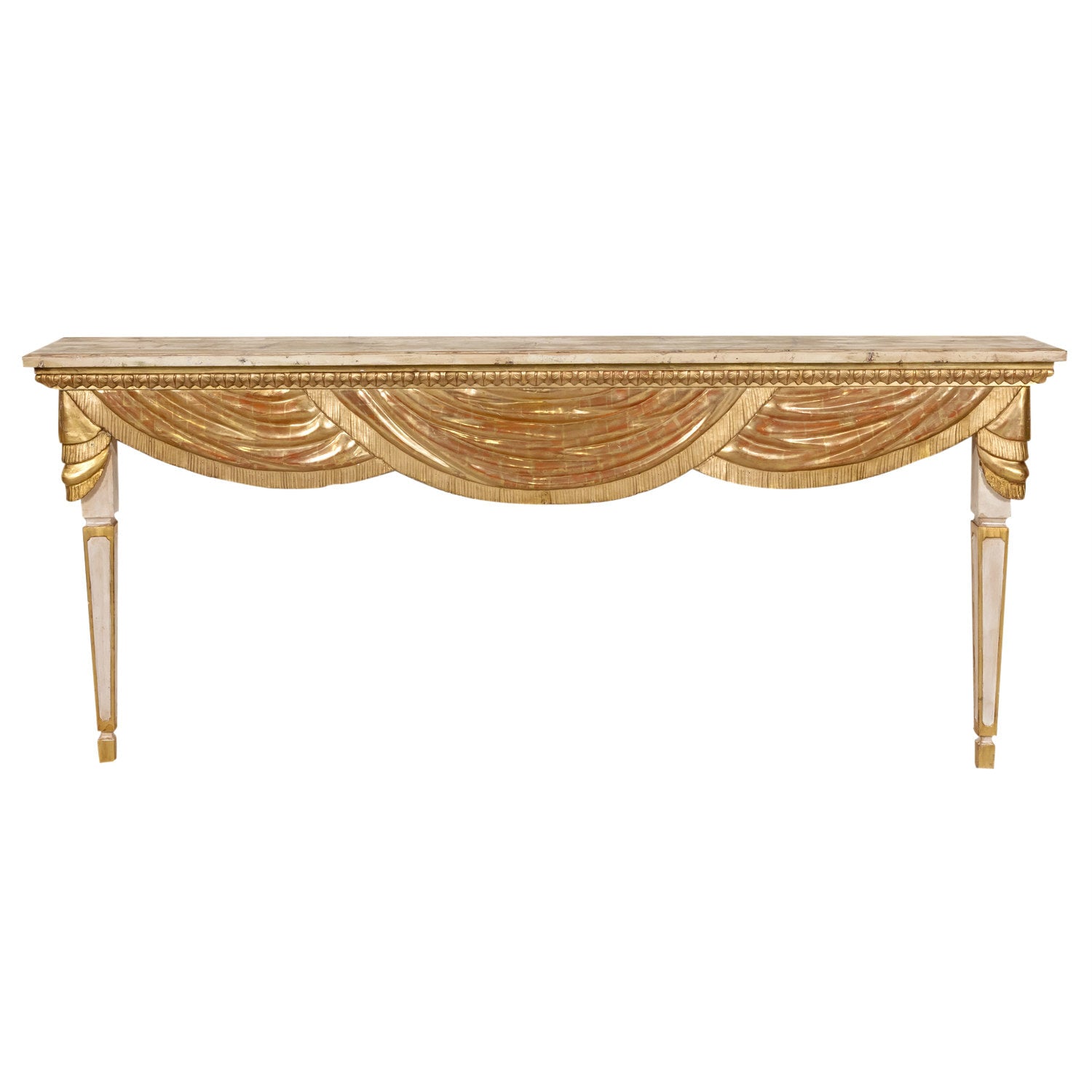 Large Italian Painted and Parcel Gilt Wall Mount Console Table