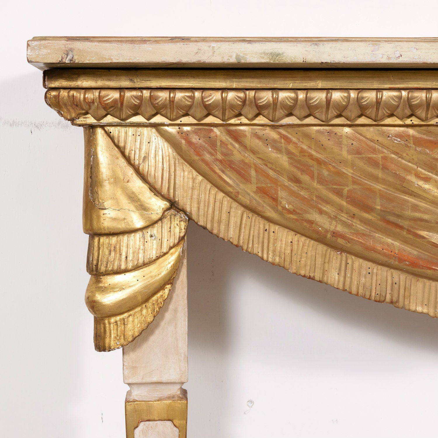 Large Italian Painted and Parcel Gilt Wall Mount Console Table