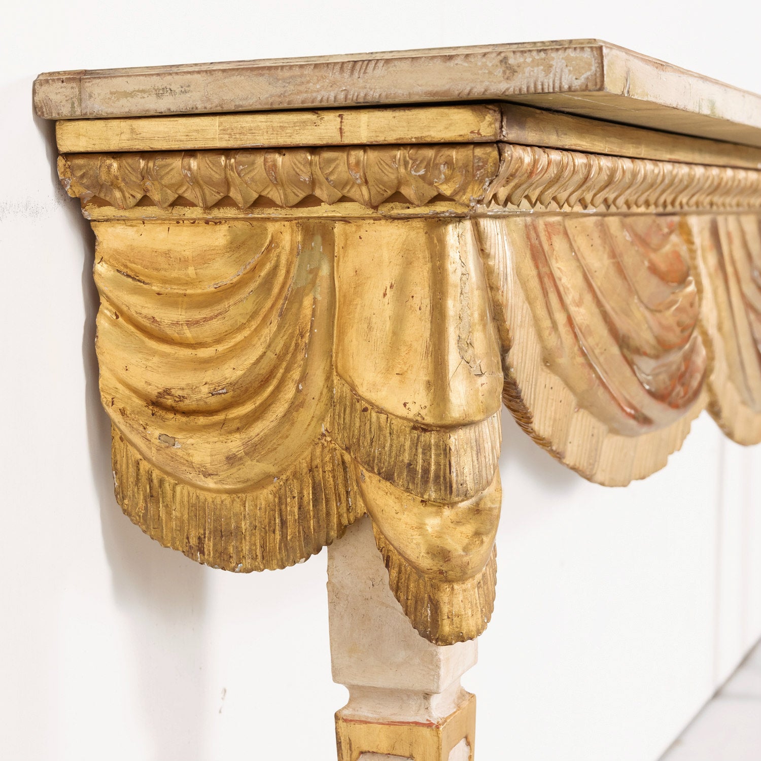Large Italian Painted and Parcel Gilt Wall Mount Console Table
