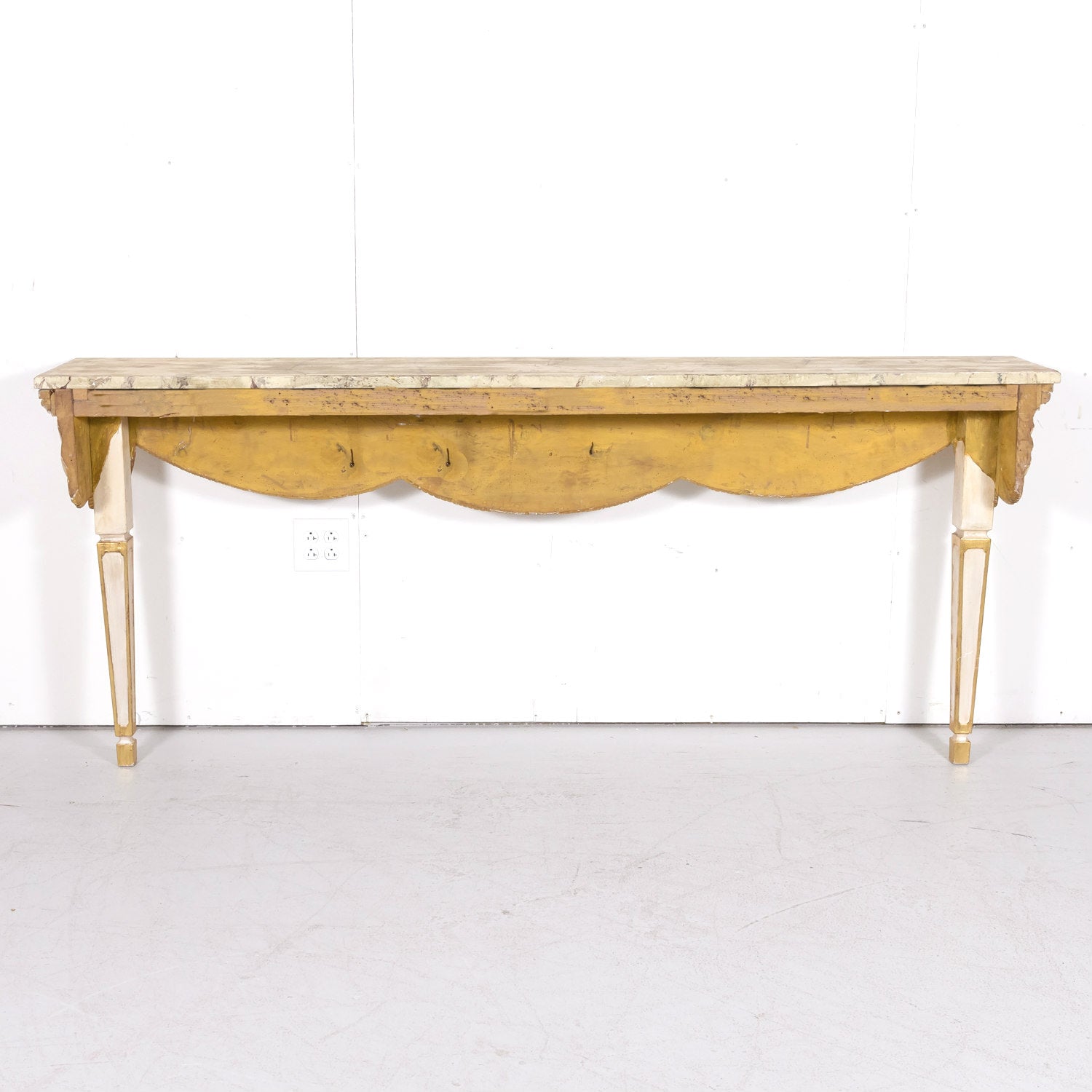 Large Italian Painted and Parcel Gilt Wall Mount Console Table