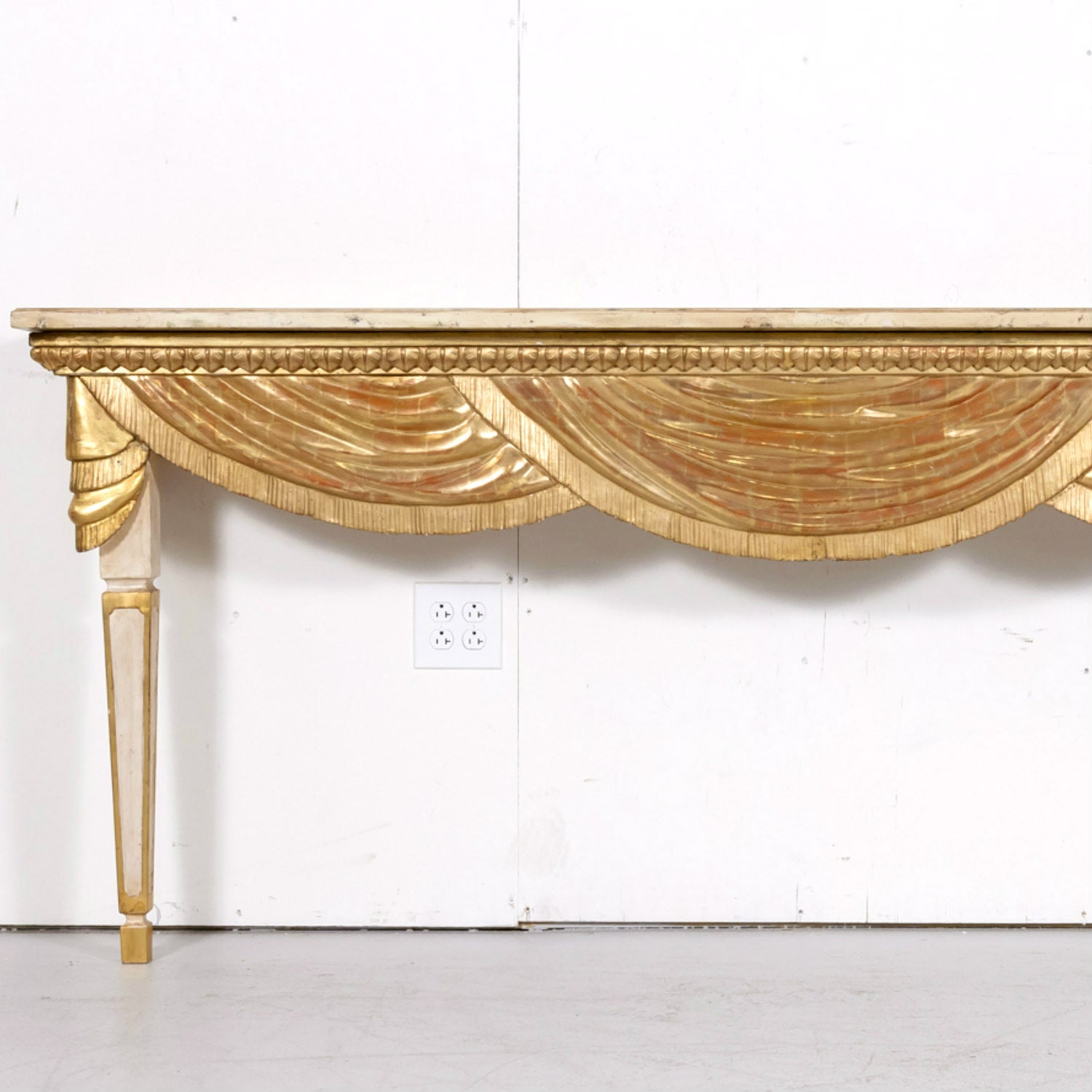 Large Italian Painted and Parcel Gilt Wall Mount Console Table