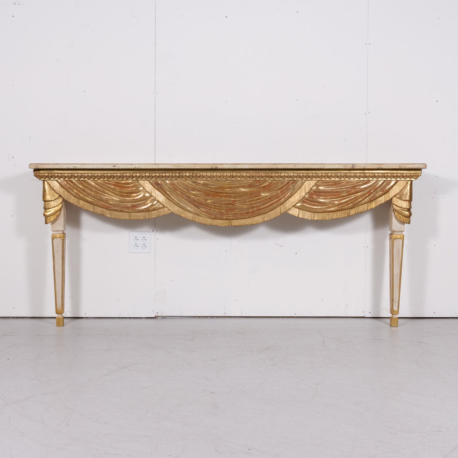 Large Italian Painted and Parcel Gilt Wall Mount Console Table