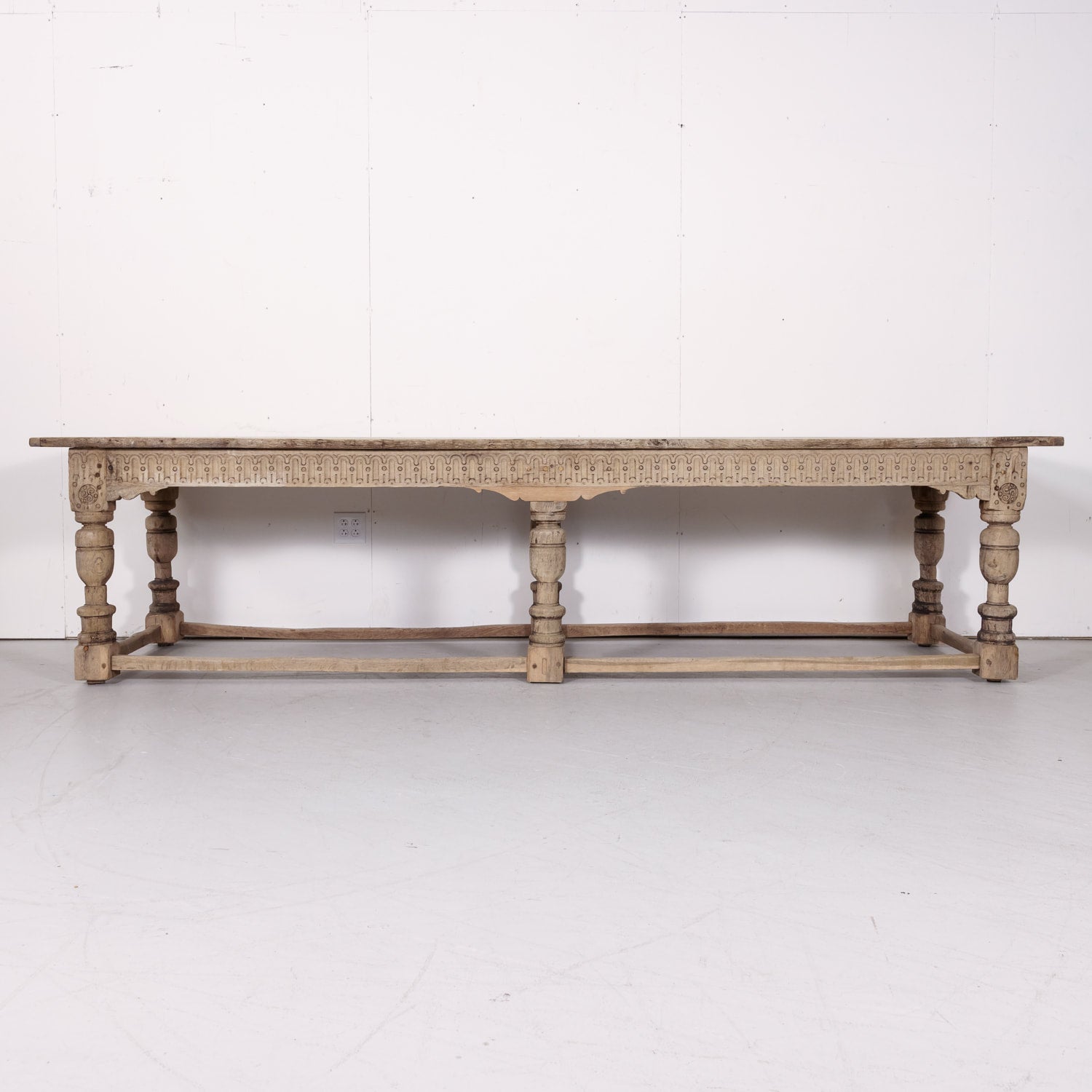 18th Century Carved Bleached Oak French Louis XIII Style Monastery Table from Normandy