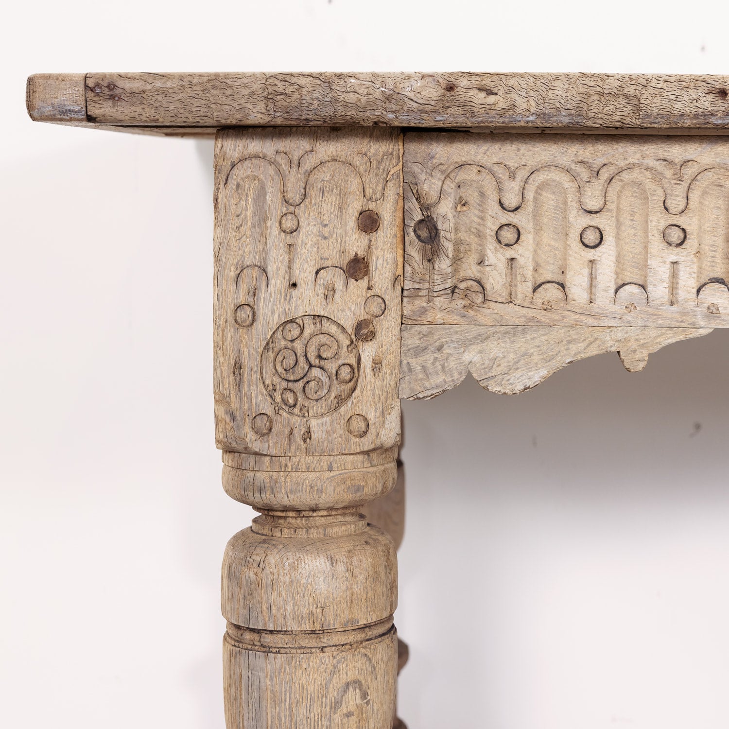 18th Century Carved Bleached Oak French Louis XIII Style Monastery Table from Normandy