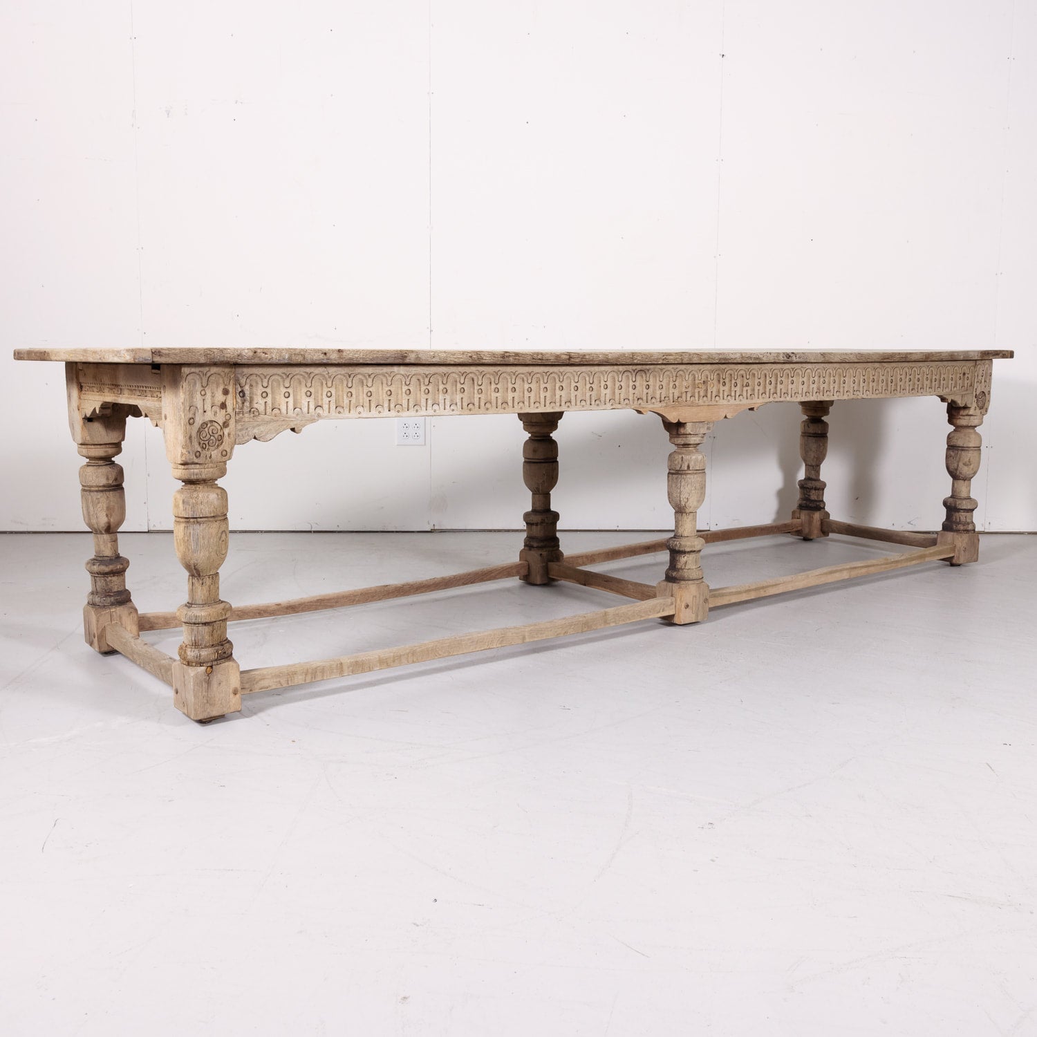 18th Century Carved Bleached Oak French Louis XIII Style Monastery Table from Normandy