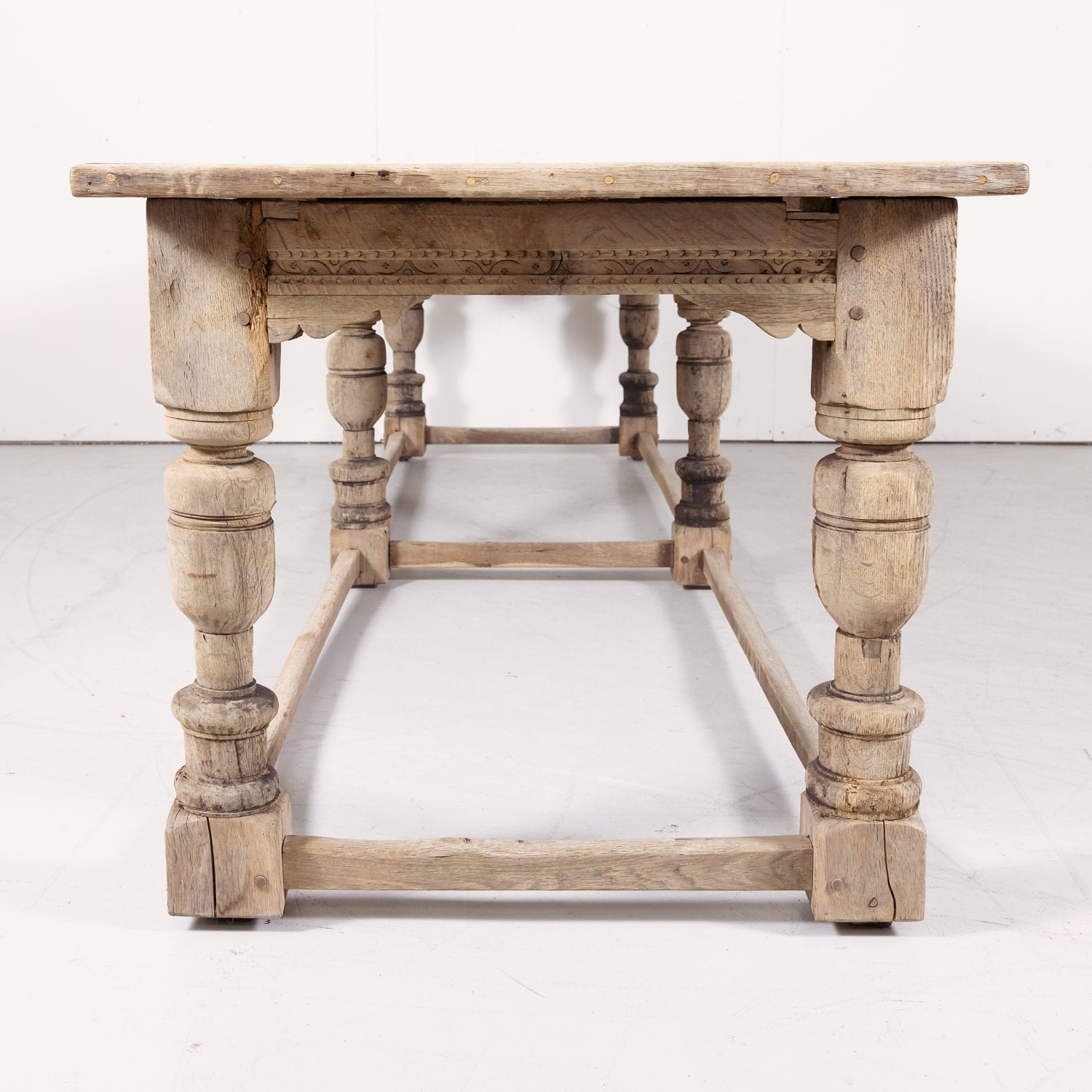 18th Century Carved Bleached Oak French Louis XIII Style Monastery Table from Normandy