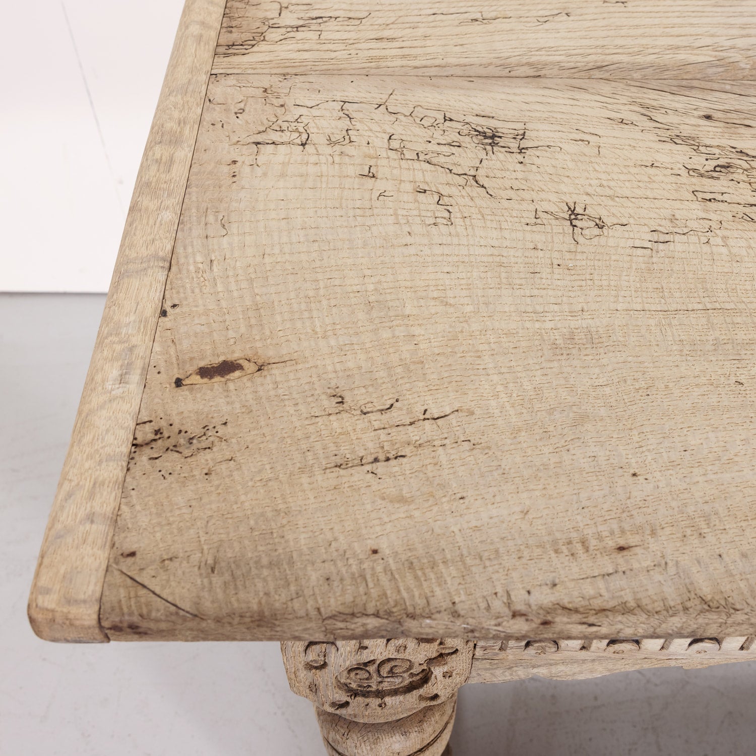 18th Century Carved Bleached Oak French Louis XIII Style Monastery Table from Normandy