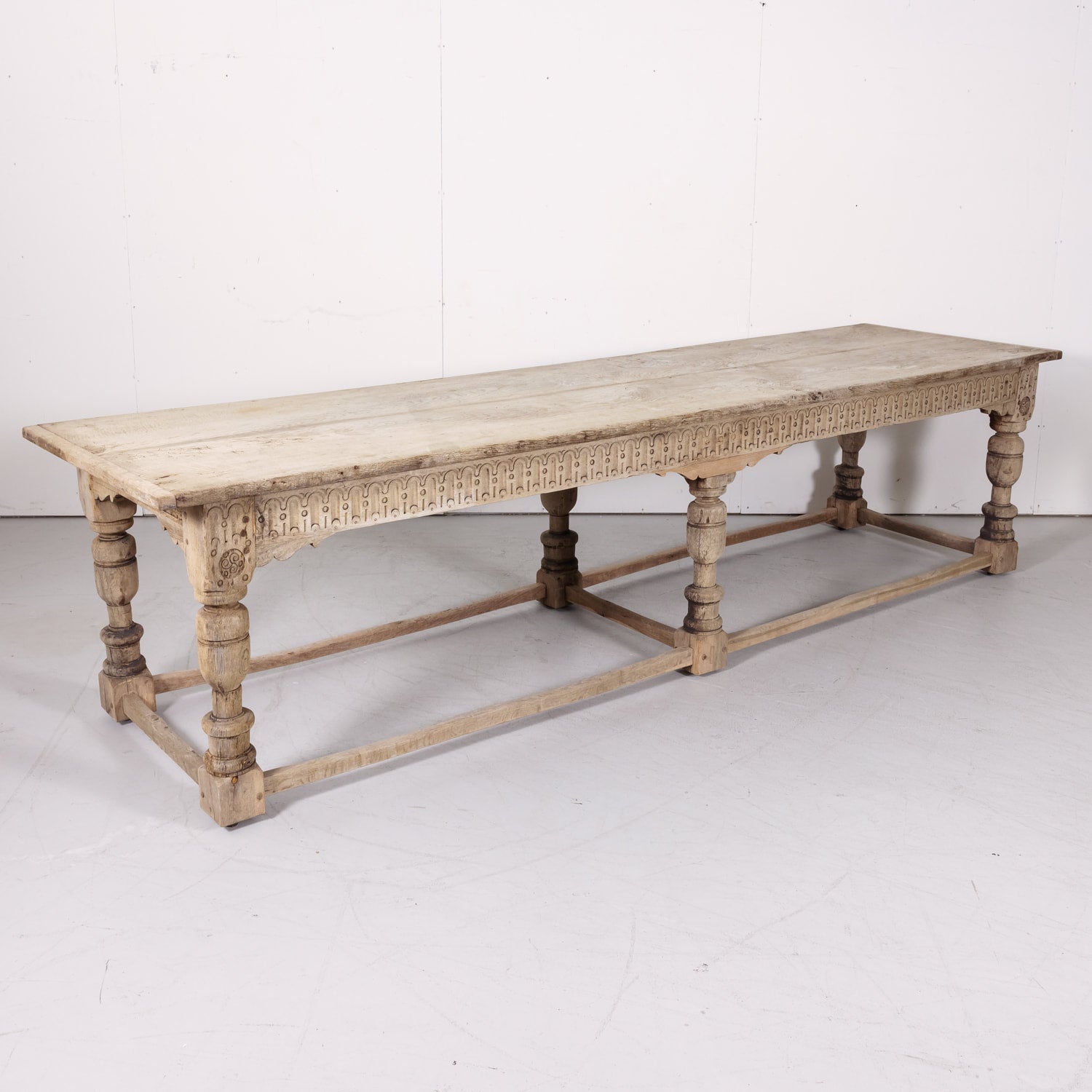 18th Century Carved Bleached Oak French Louis XIII Style Monastery Table from Normandy