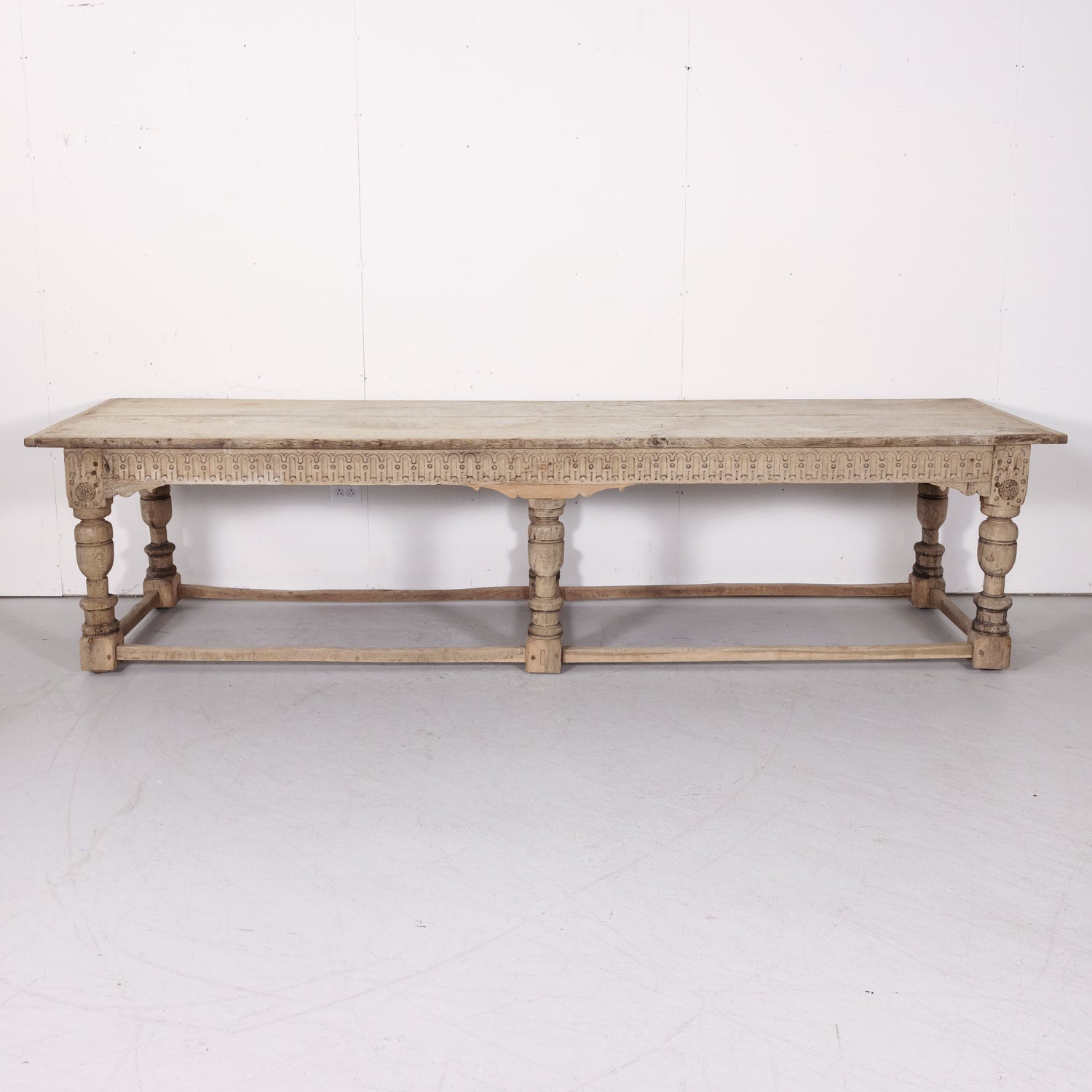 18th Century Carved Bleached Oak French Louis XIII Style Monastery Table from Normandy
