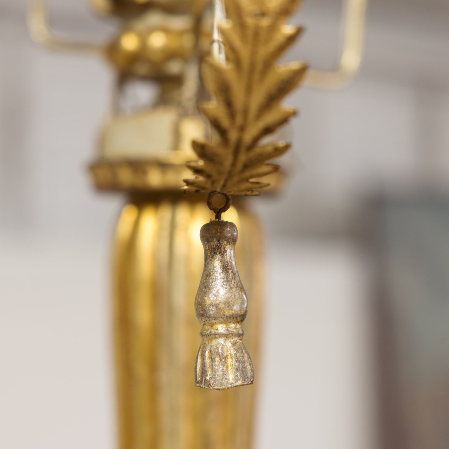 Large 9-Light French Painted and Parcel Gilt Two-Tier Chandelier