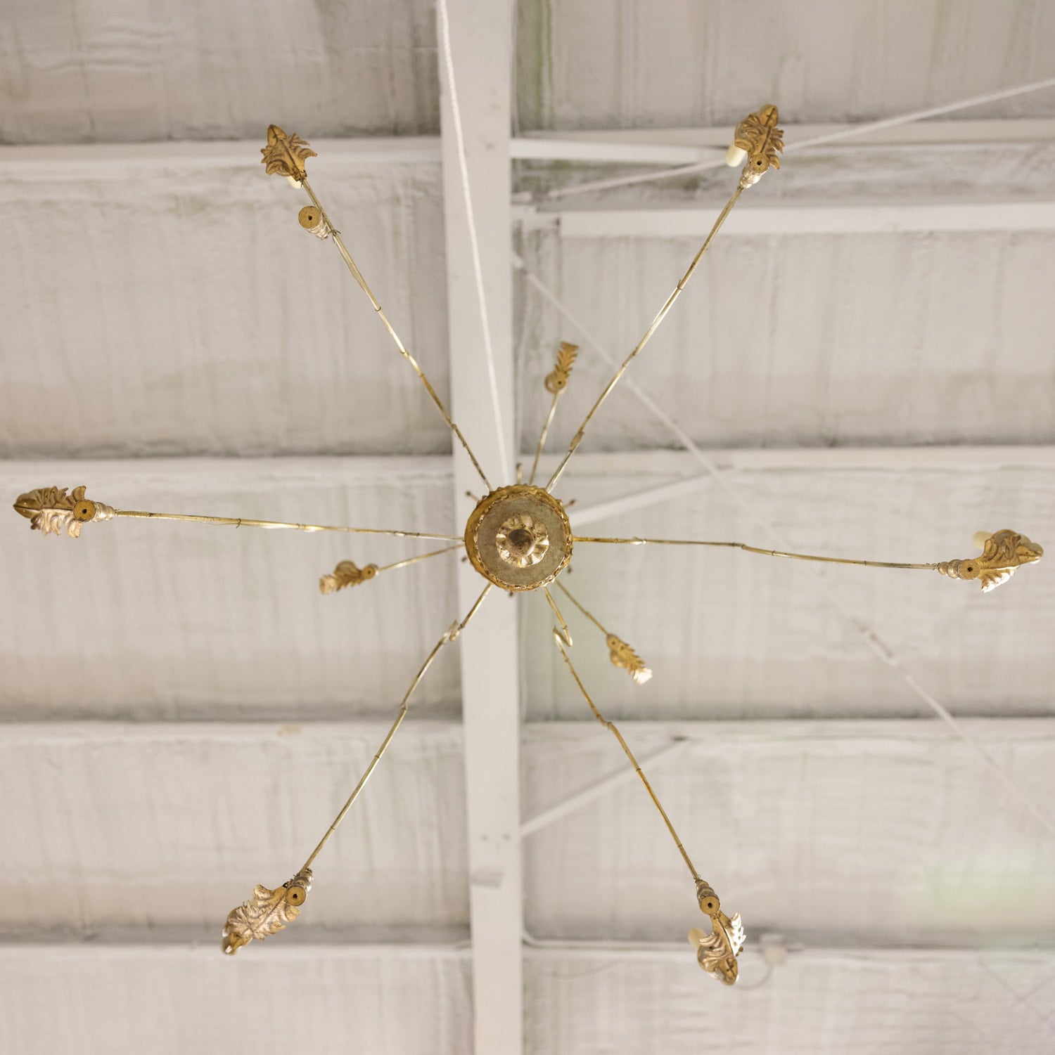 Large 9-Light French Painted and Parcel Gilt Two-Tier Chandelier