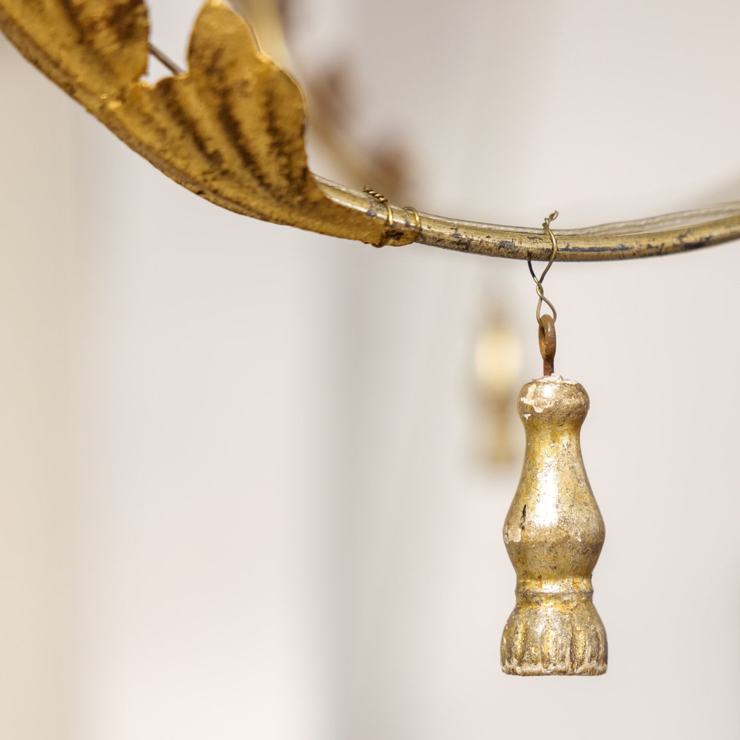 Large 9-Light French Painted and Parcel Gilt Two-Tier Chandelier