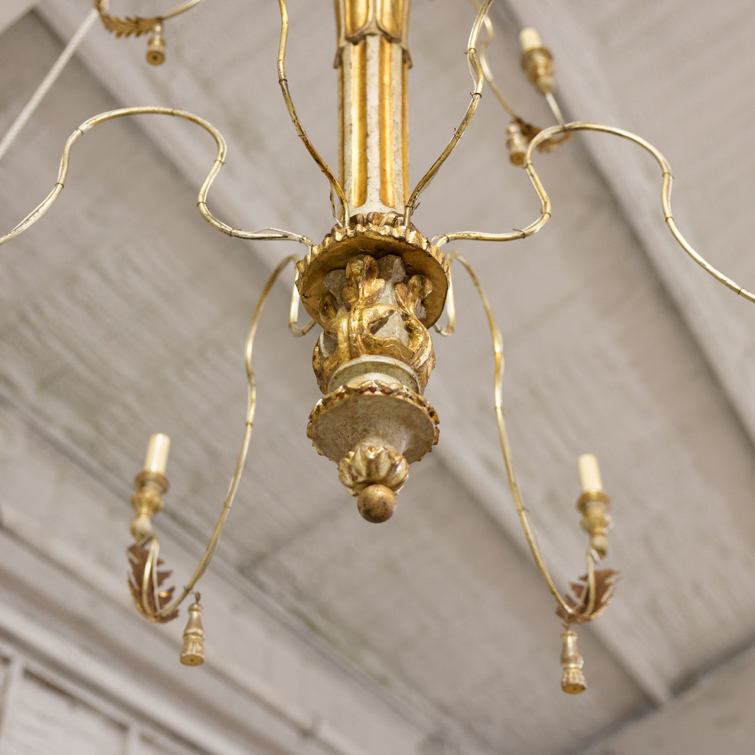 Large 9-Light French Painted and Parcel Gilt Two-Tier Chandelier