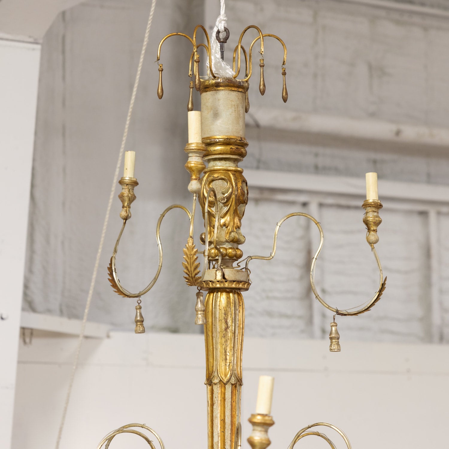Large 9-Light French Painted and Parcel Gilt Two-Tier Chandelier