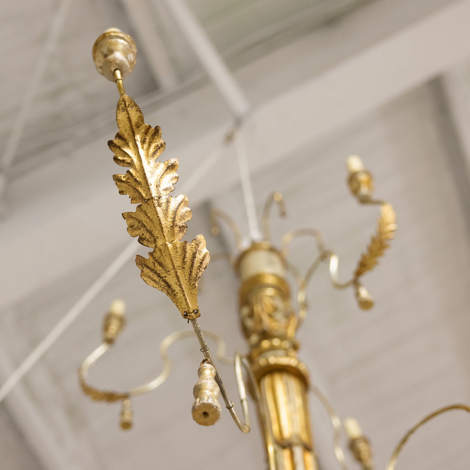 Large 9-Light French Painted and Parcel Gilt Two-Tier Chandelier