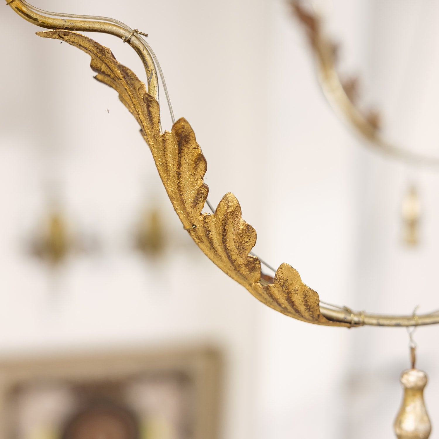 Large 9-Light French Painted and Parcel Gilt Two-Tier Chandelier