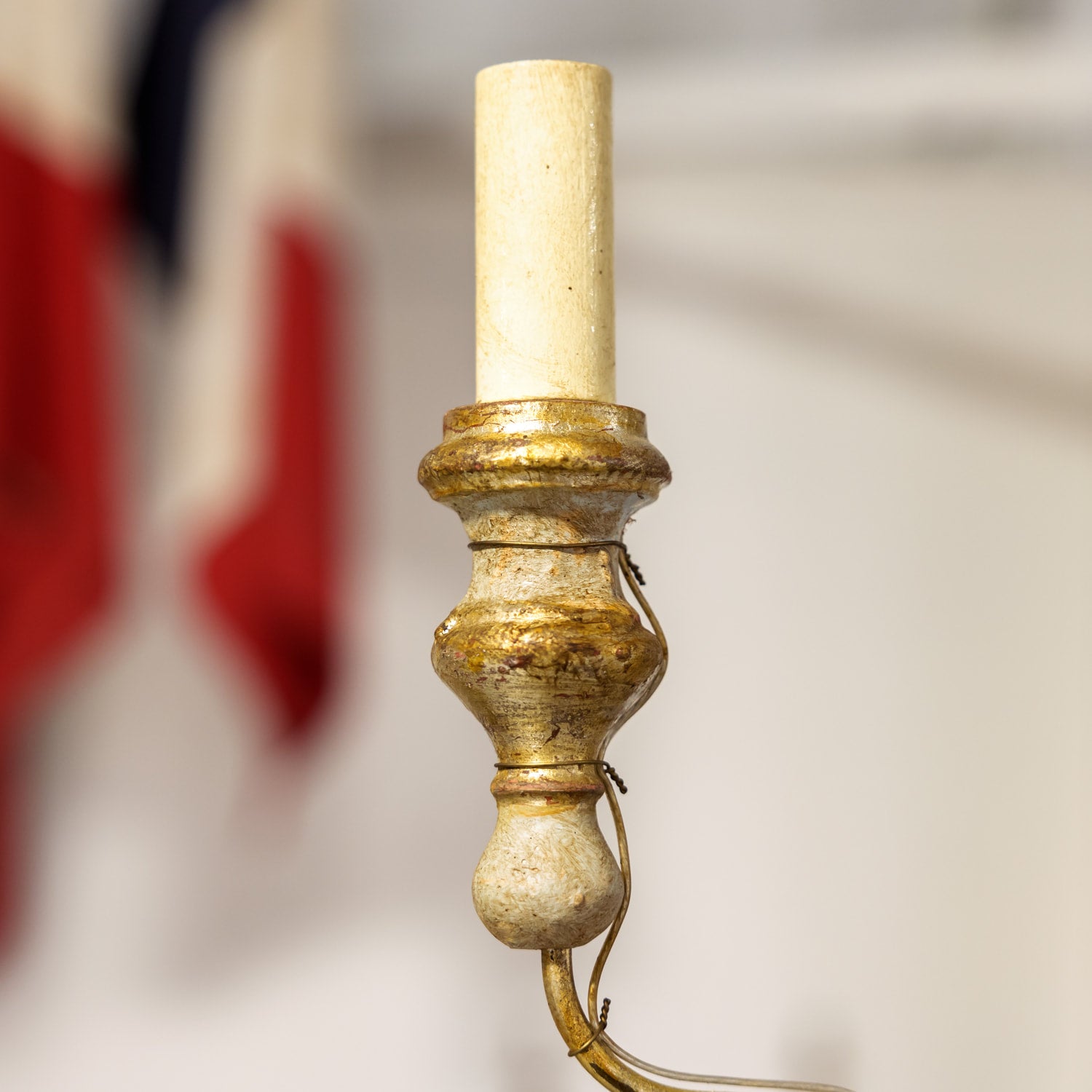 Large 9-Light French Painted and Parcel Gilt Two-Tier Chandelier