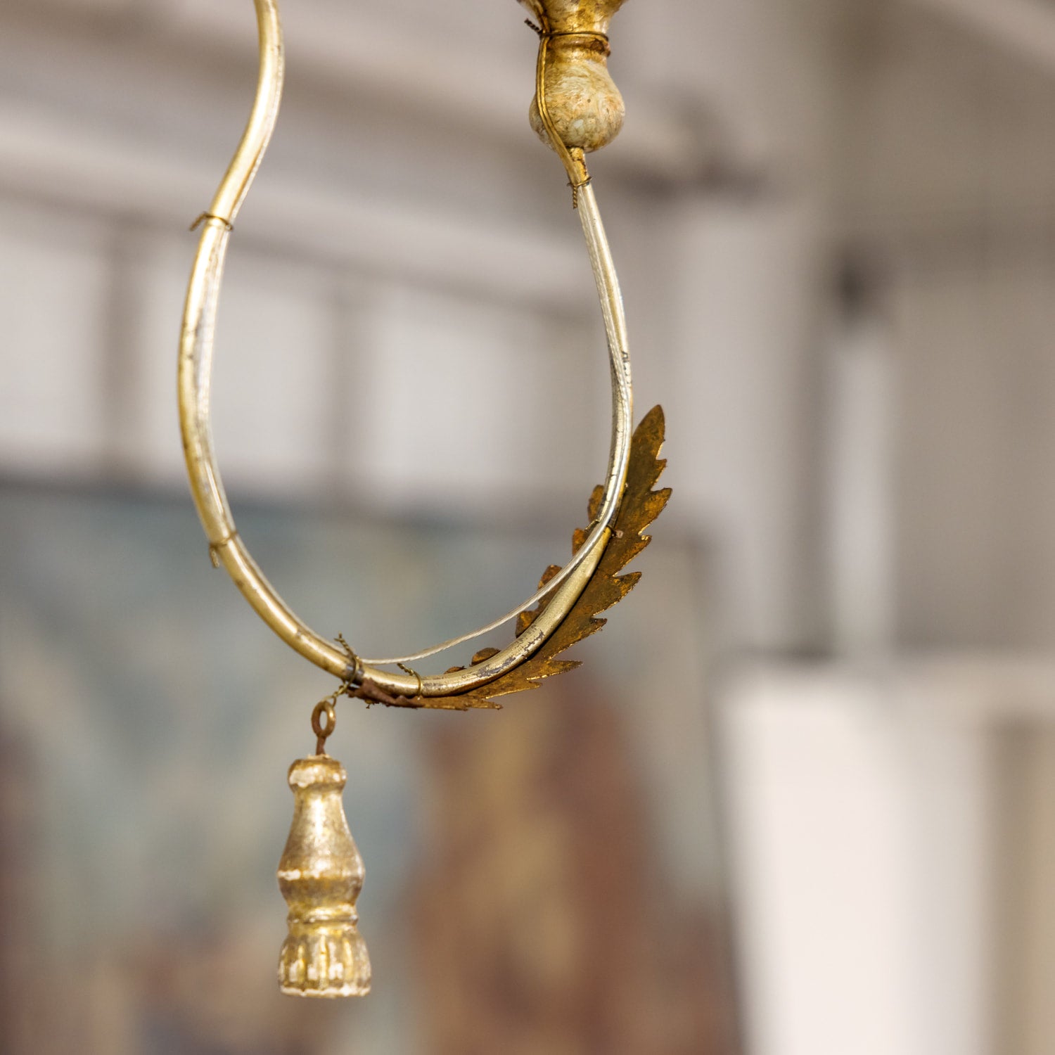 Large 9-Light French Painted and Parcel Gilt Two-Tier Chandelier