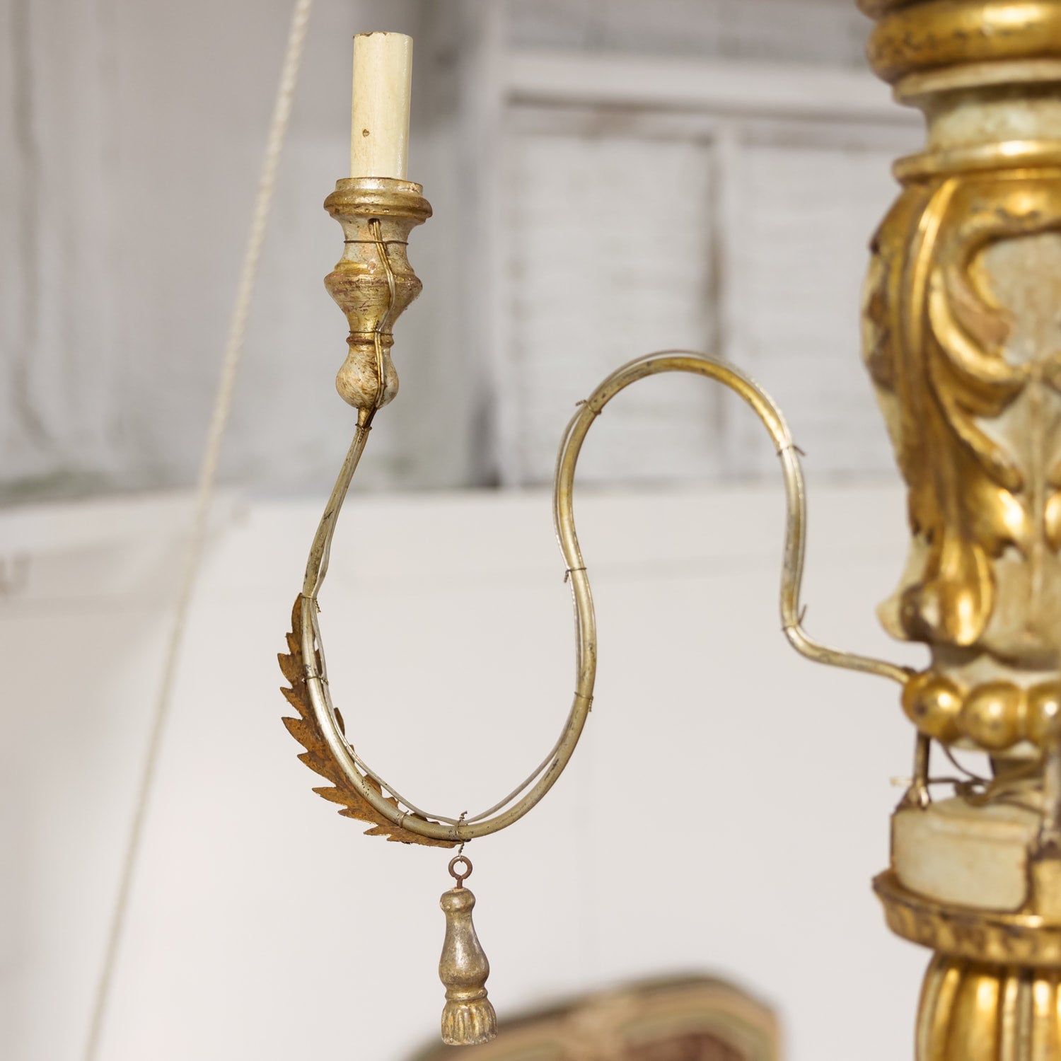 Large 9-Light French Painted and Parcel Gilt Two-Tier Chandelier