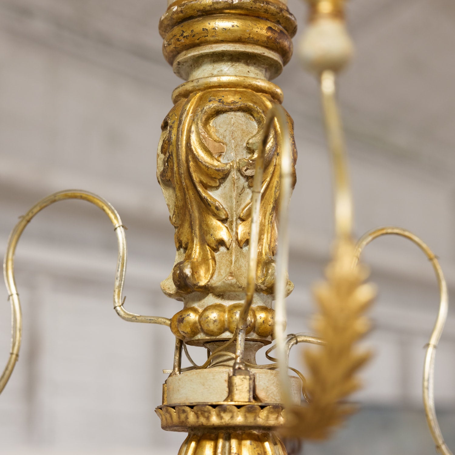 Large 9-Light French Painted and Parcel Gilt Two-Tier Chandelier