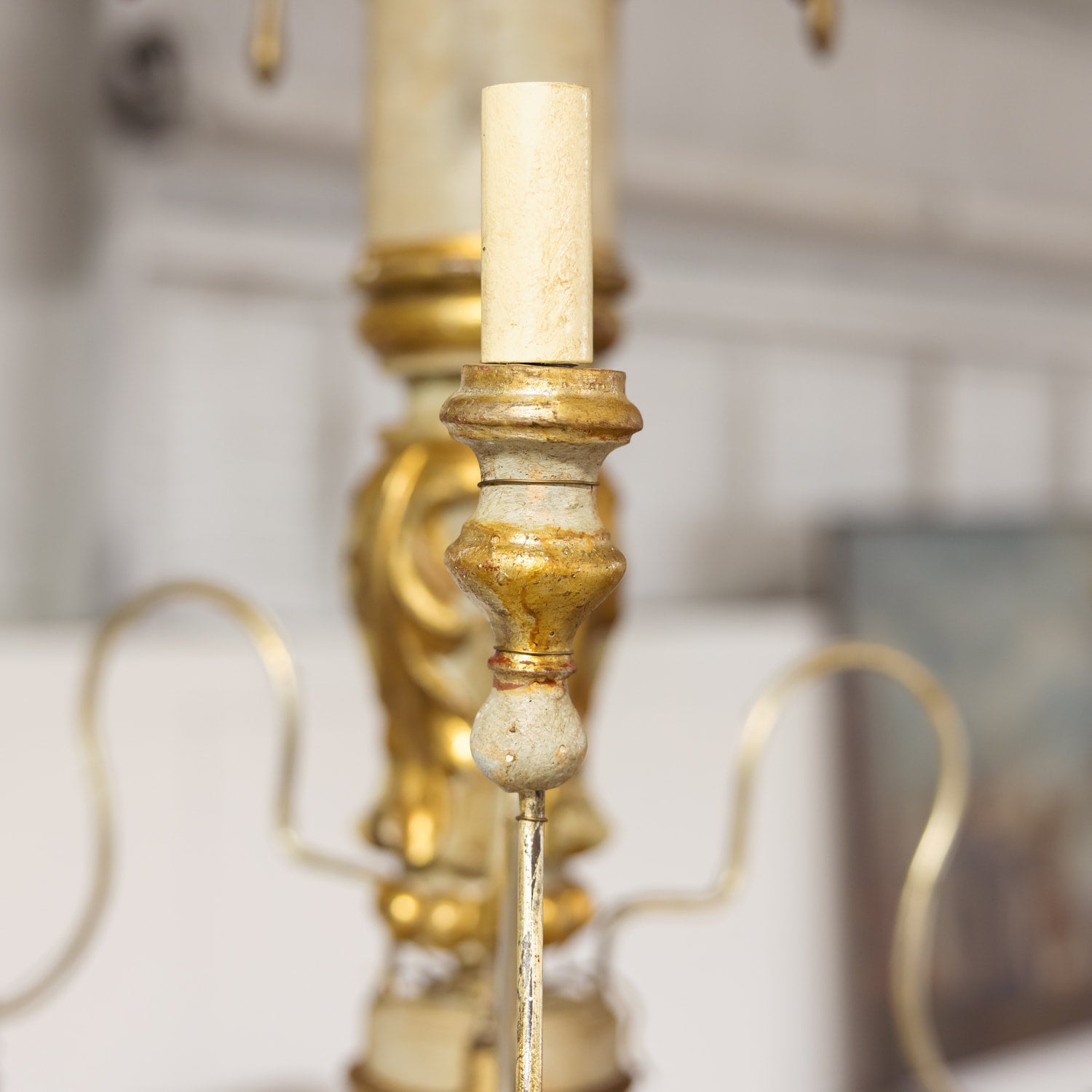 Large 9-Light French Painted and Parcel Gilt Two-Tier Chandelier