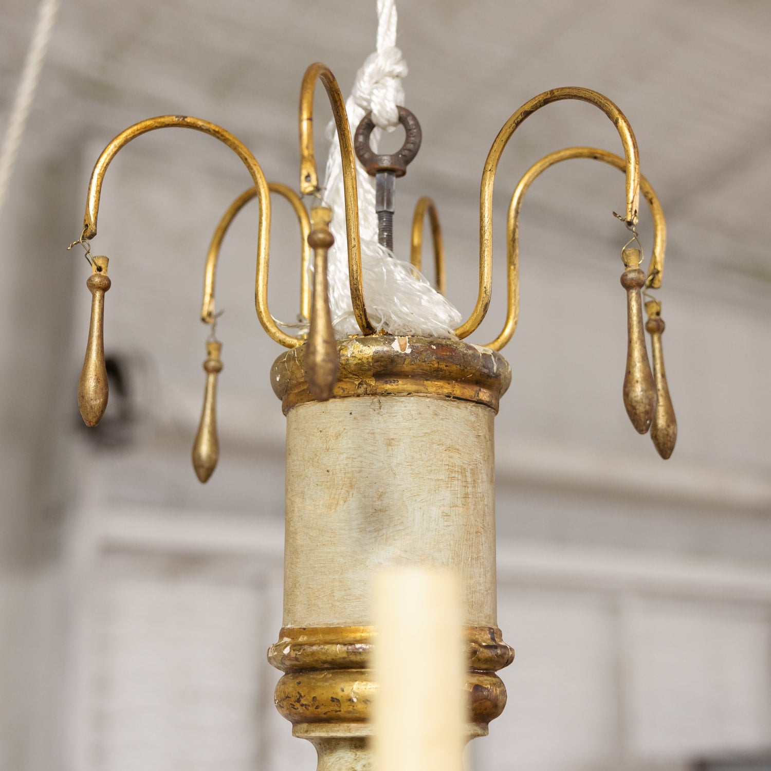 Large 9-Light French Painted and Parcel Gilt Two-Tier Chandelier