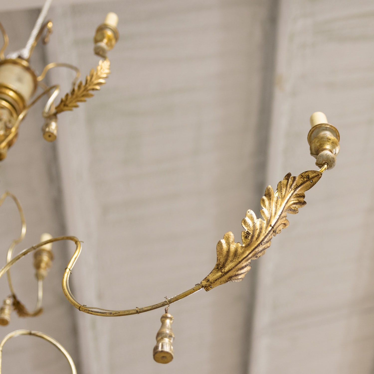 Large 9-Light French Painted and Parcel Gilt Two-Tier Chandelier