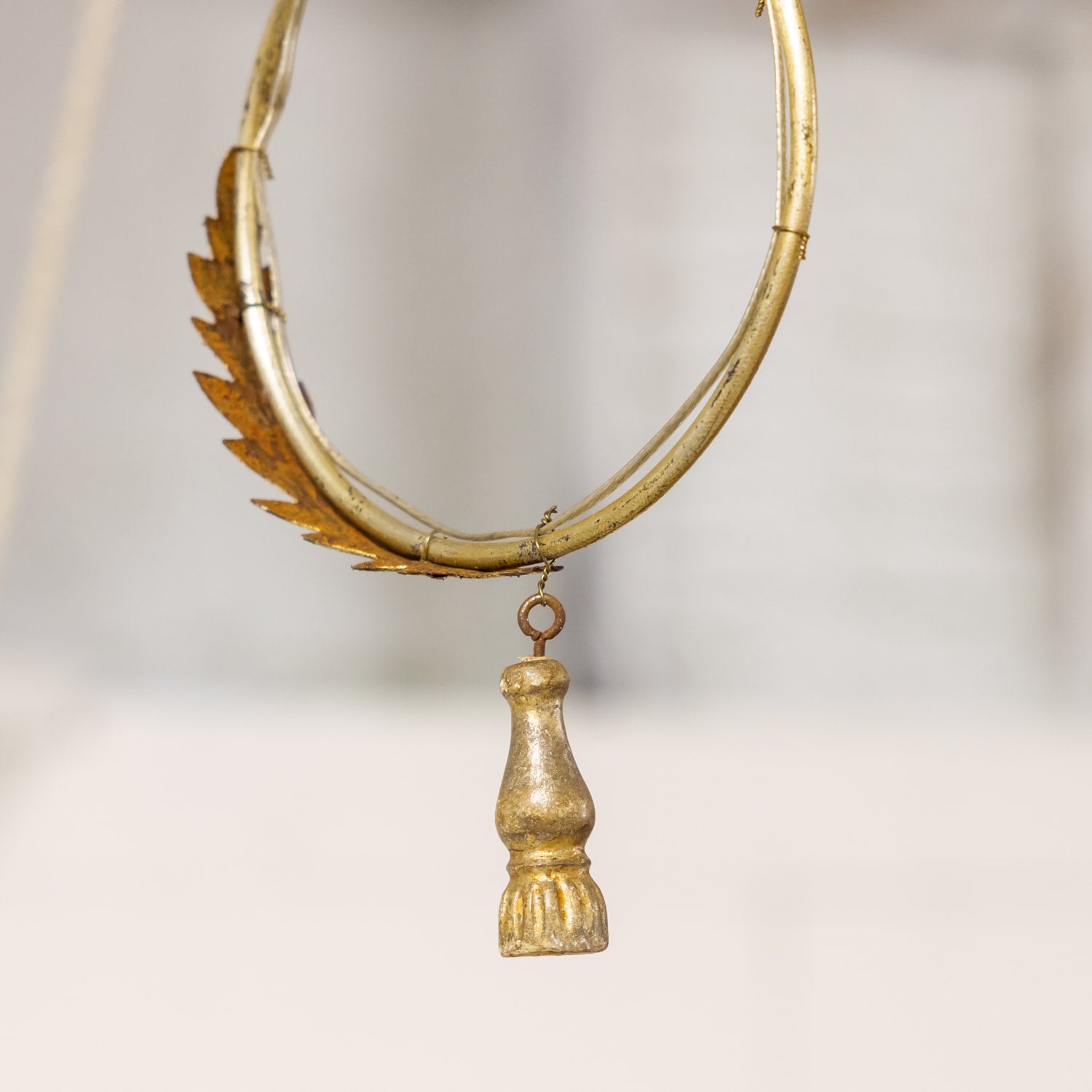 Large 9-Light French Painted and Parcel Gilt Two-Tier Chandelier