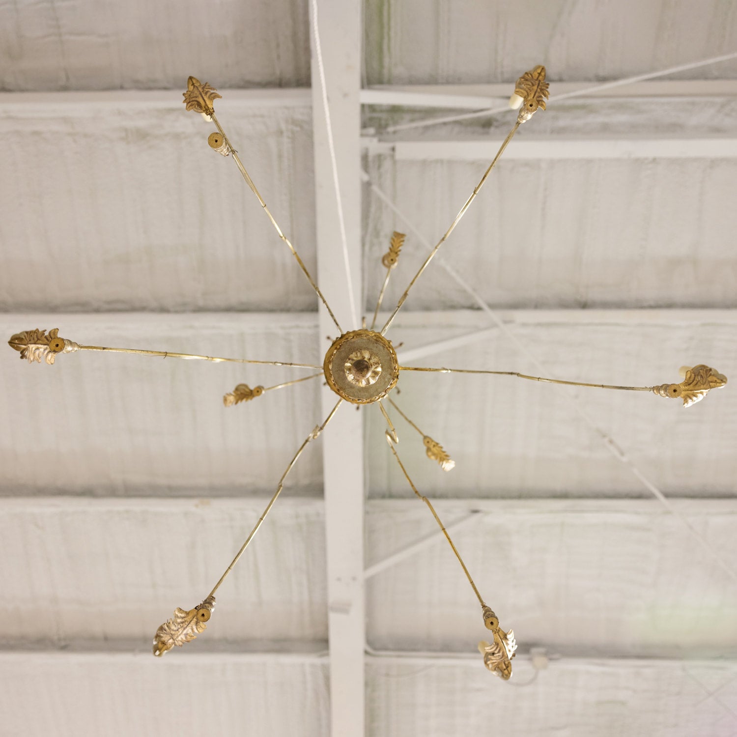 Large 9-Light French Painted and Parcel Gilt Two-Tier Chandelier