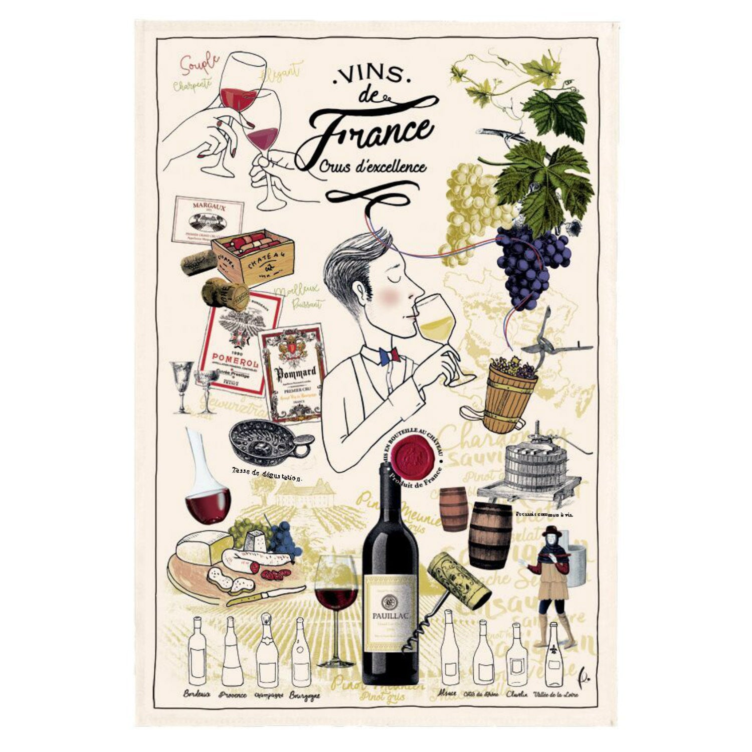 Vins de France Tea Towel by Torchons & Bouchons